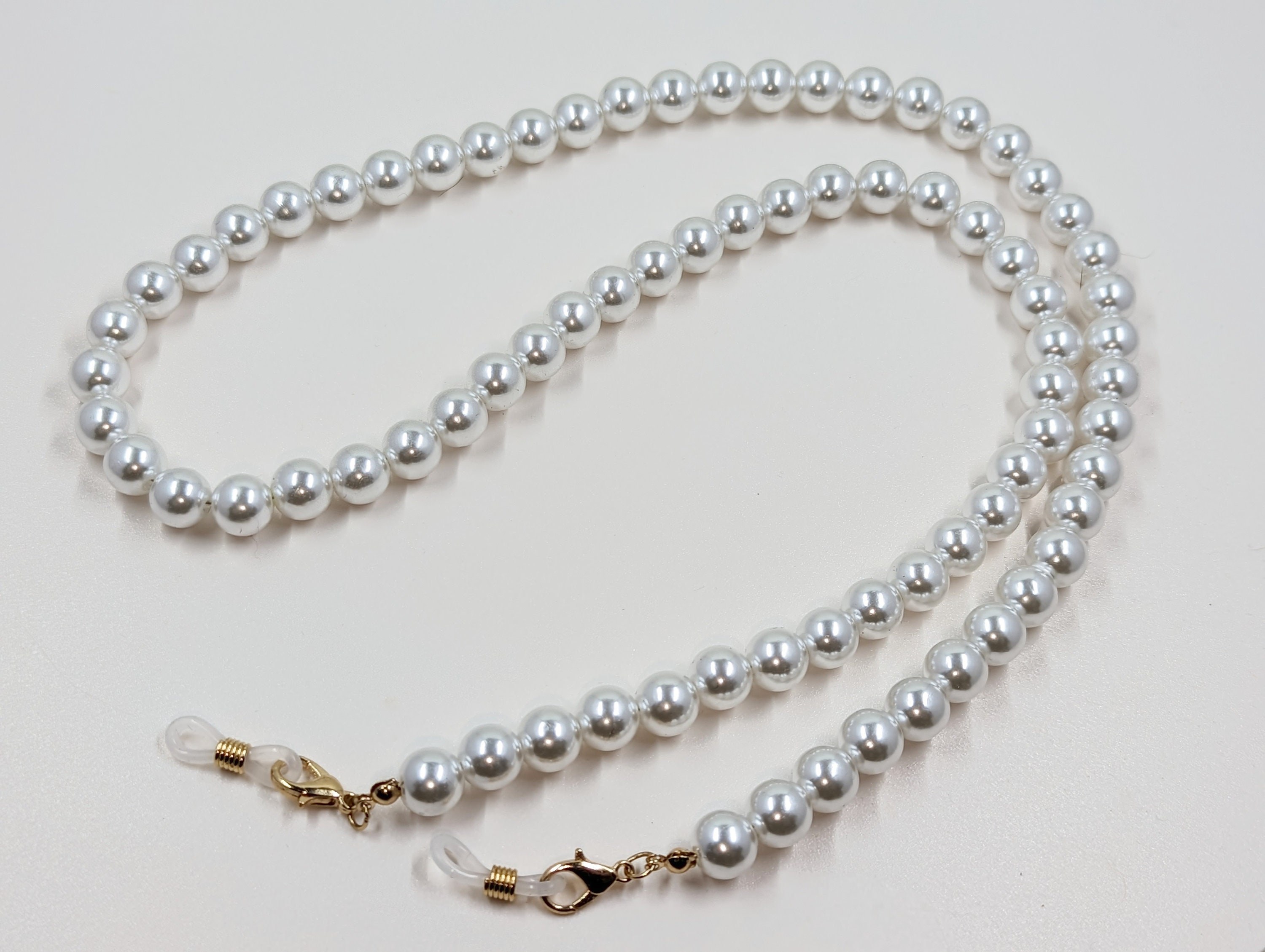 White Pearl Eyeglasses Chain: Pearls 10mm, 28" Mask Chain Necklace