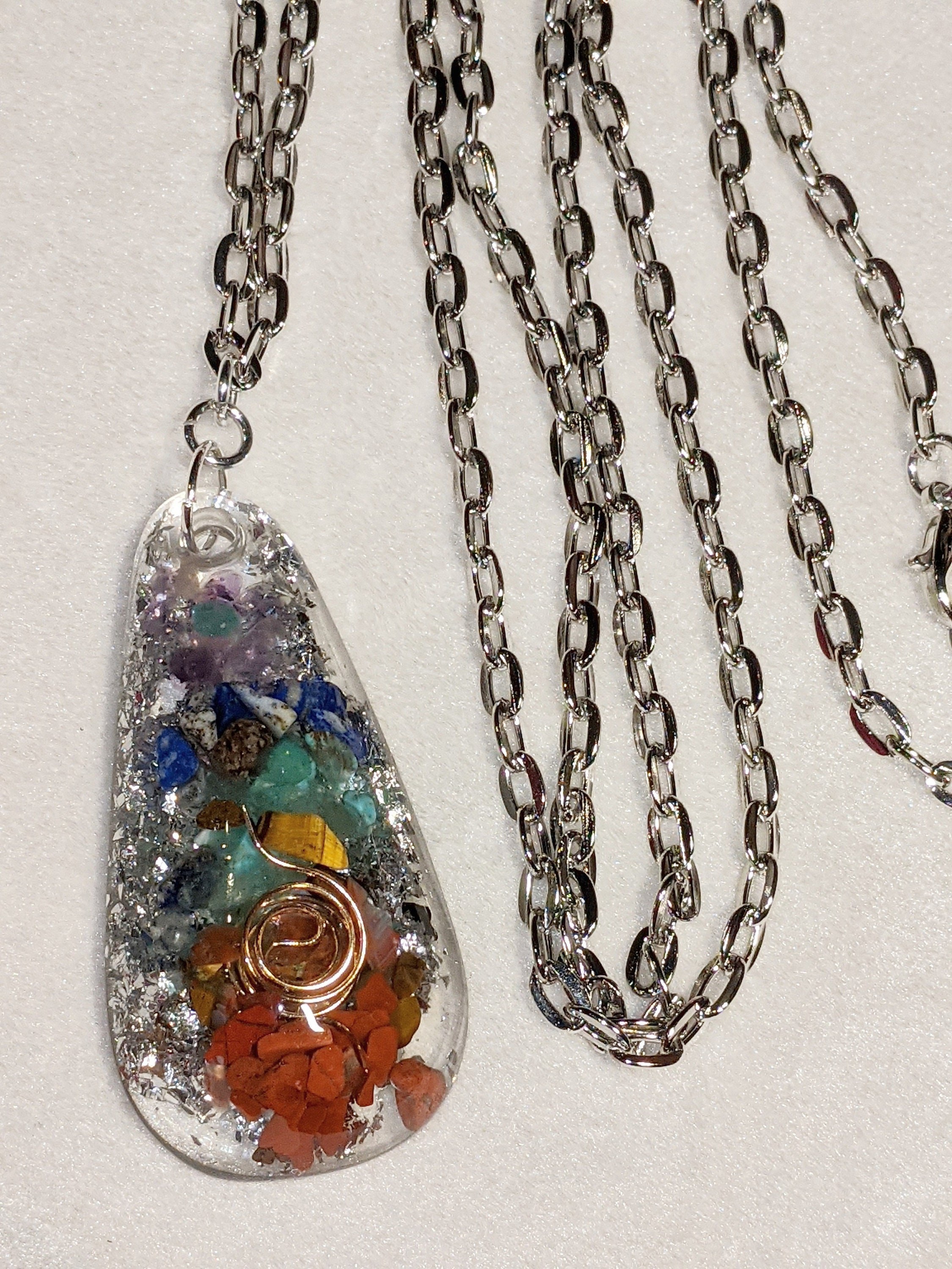 Chakra Orgone Stone Pendant Necklace, 7 Chakra Energy Healing Amulet