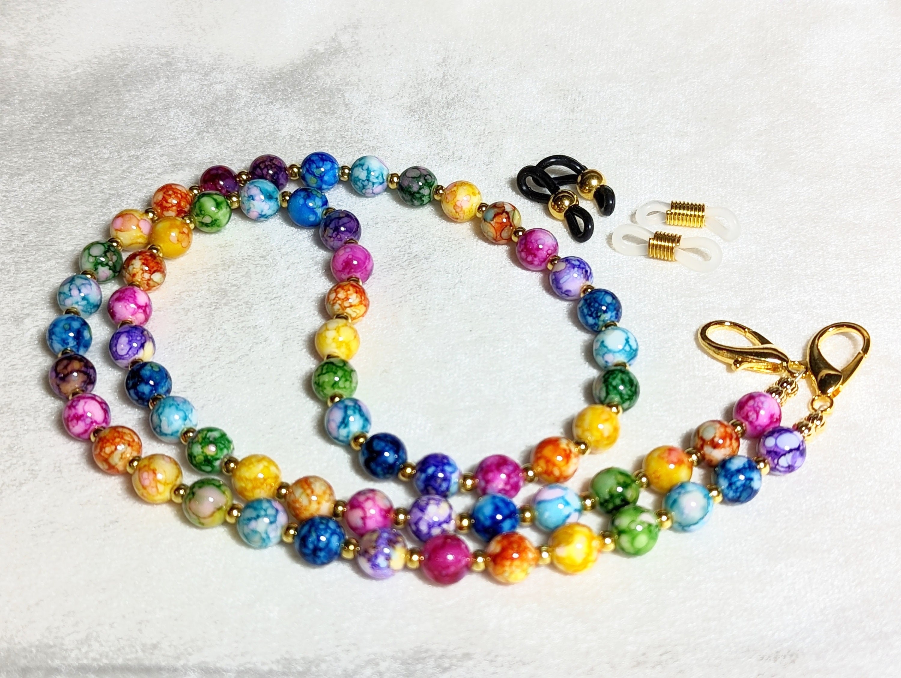 Rainbow Chakra Bead Eyeglasses Chain: Fashion Mask Holder