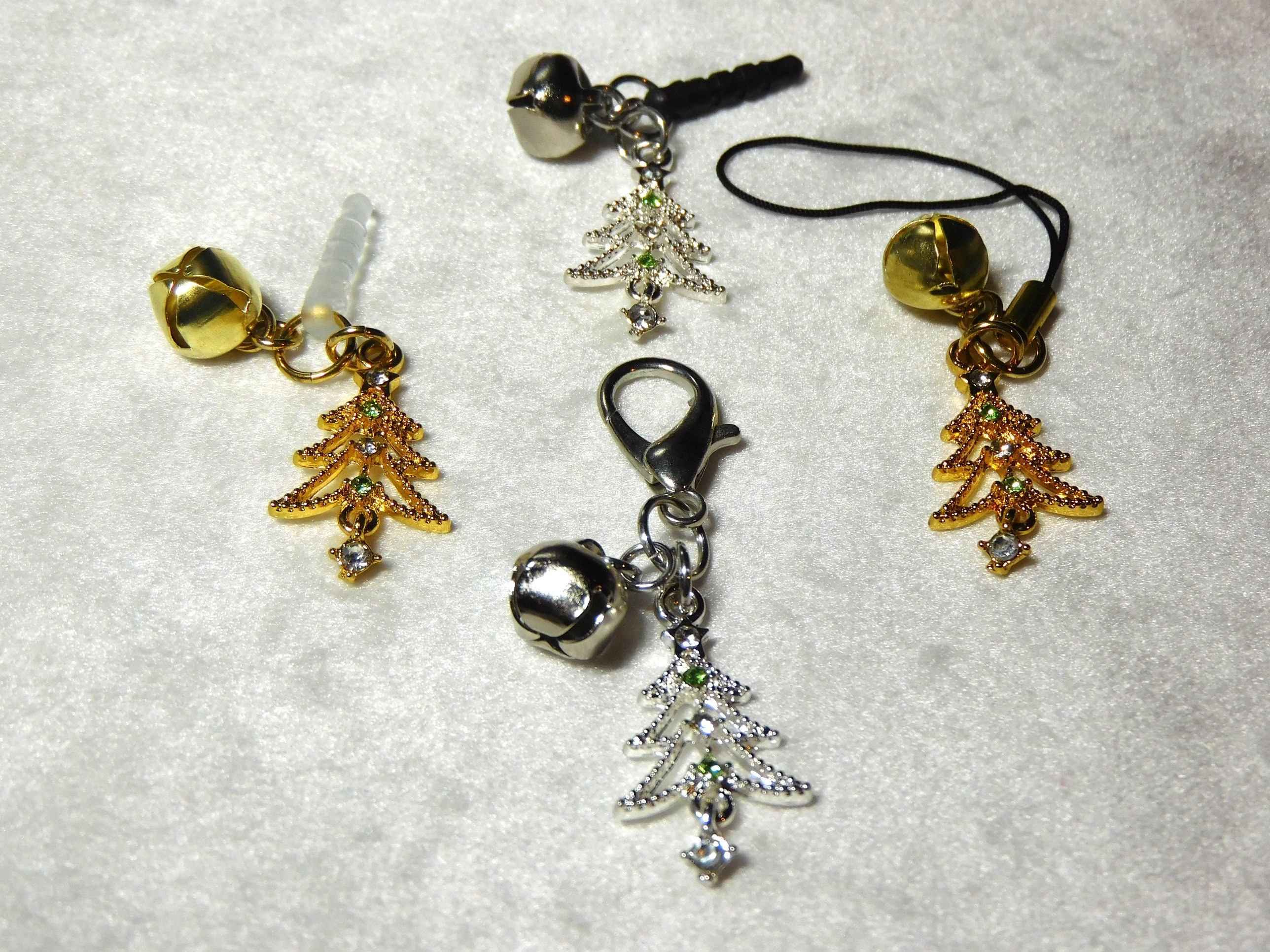 Christmas Tree Charm, Blingy Festive Cell Phone Charm, Zipper Pull