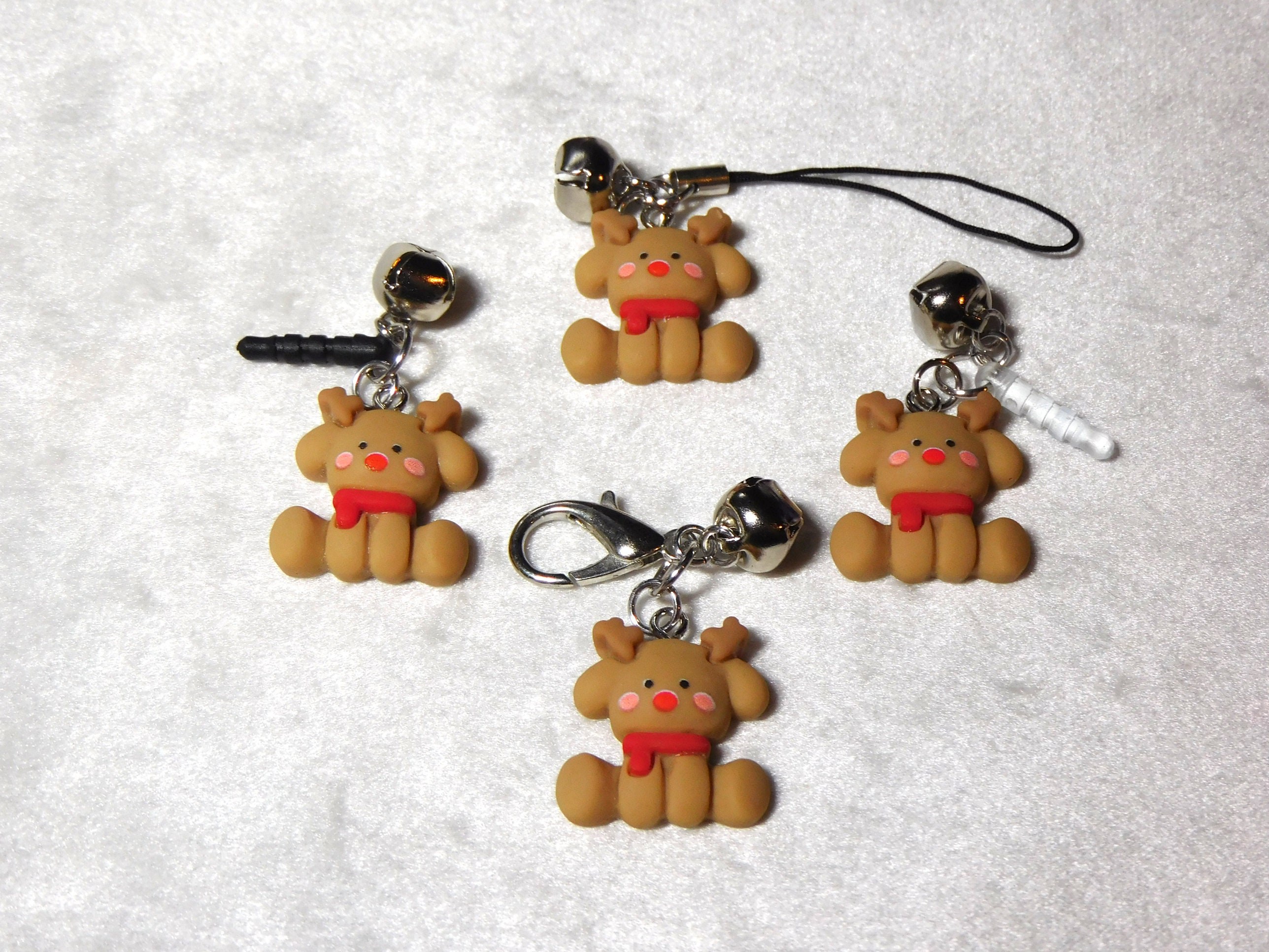 Christmas Reindeer Charm: Jingle Bell Phone Charm, Zipper Pull, Keychain