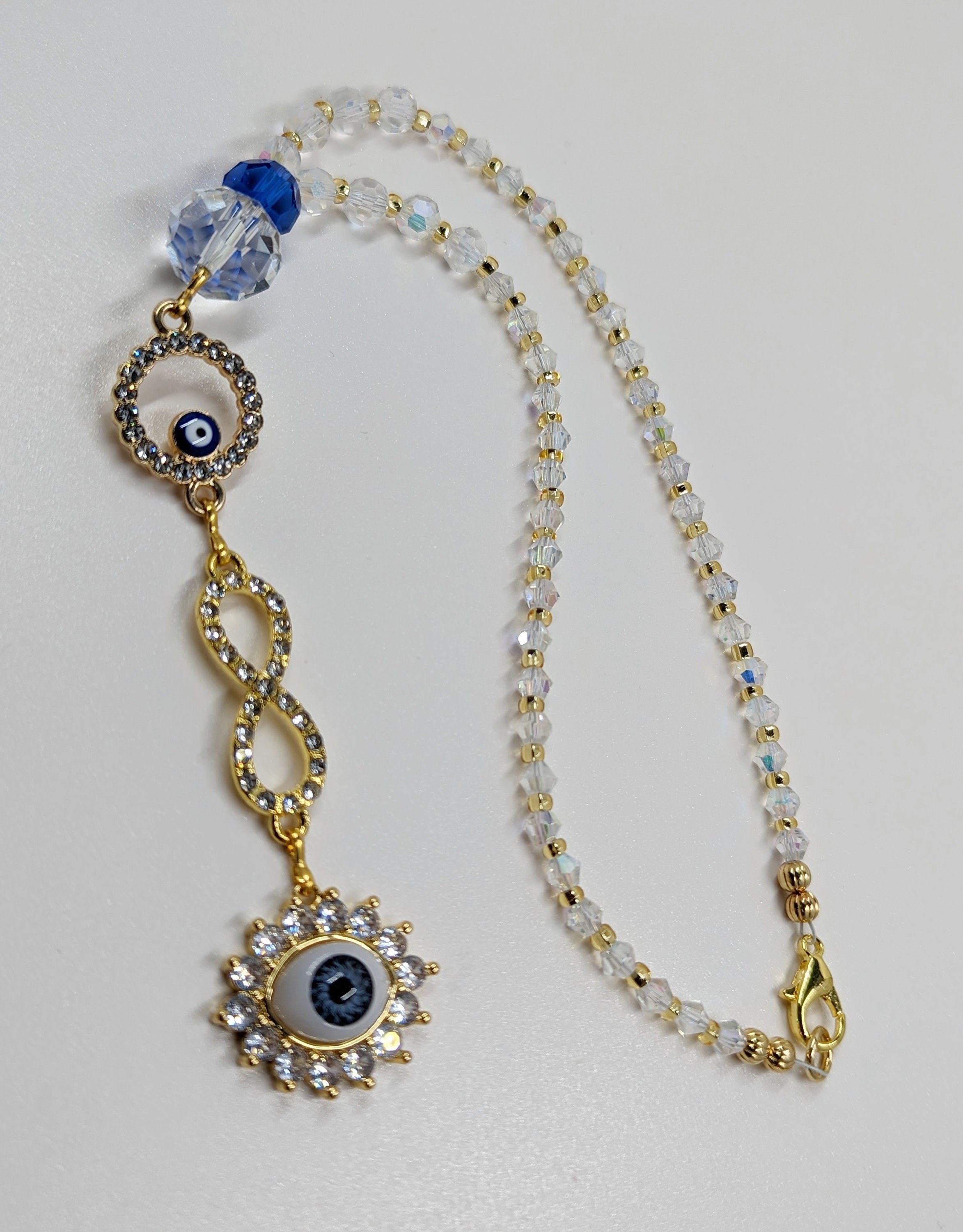 Evil Eye Car Charm: Rhinestone Amulet, Rear View Mirror Suncatcher