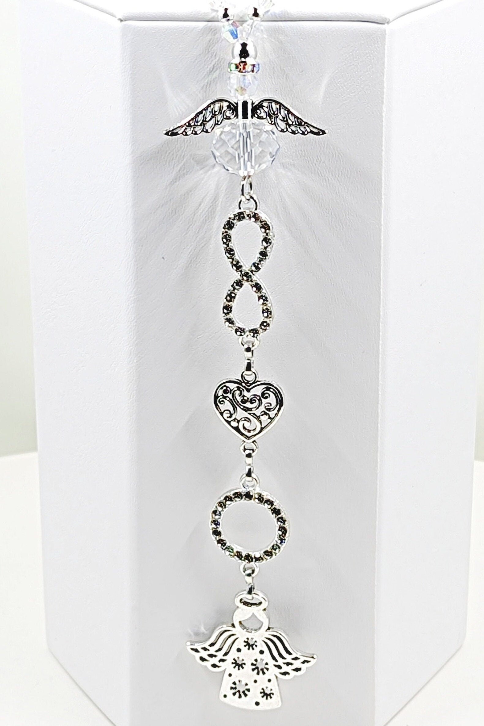 Angel Car Charm: Crystal Rhinestone Rear View Mirror Accessory
