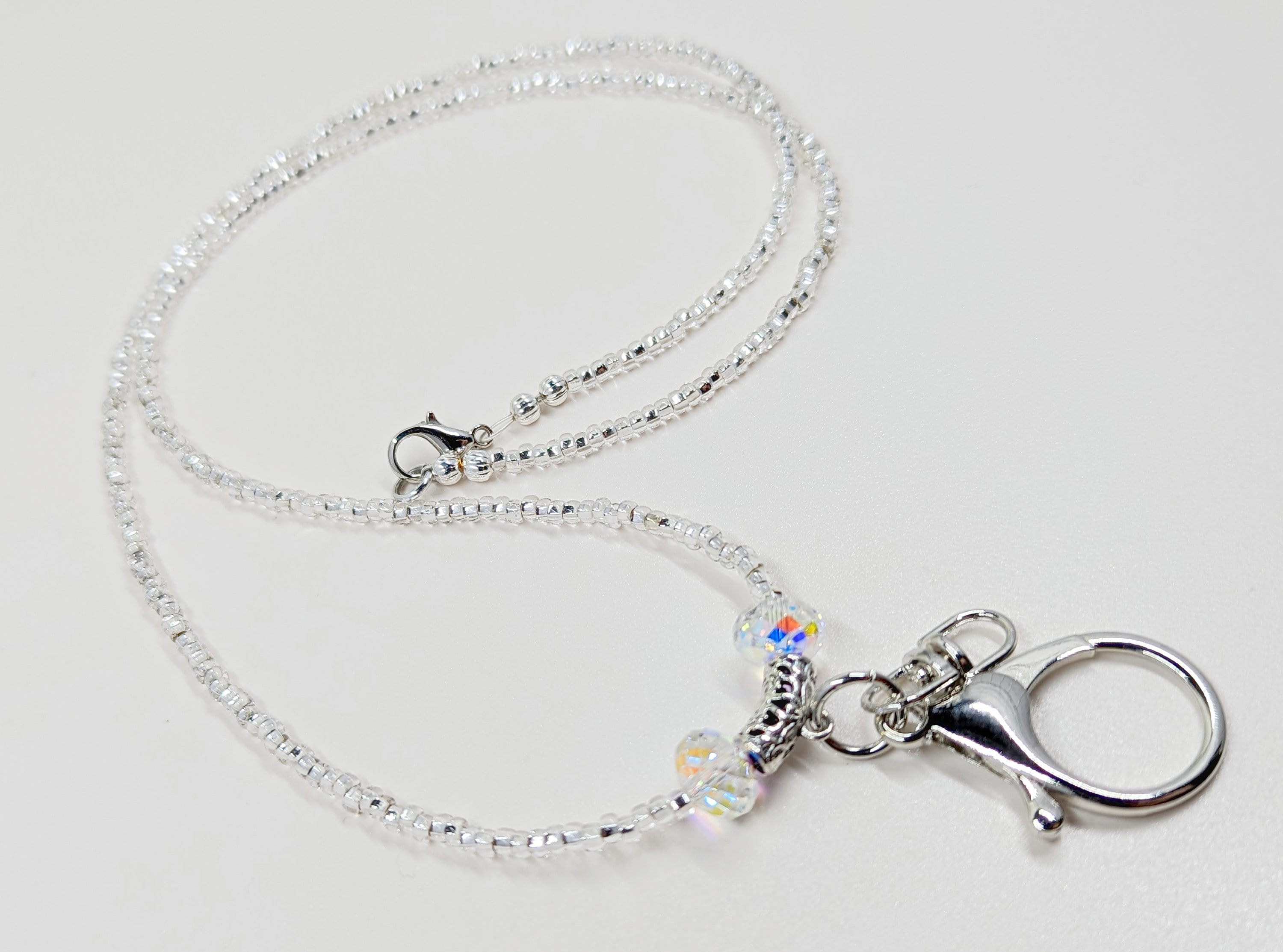 Silver Seed Bead Lanyard: Preciosa Crystal ID Badge Holder