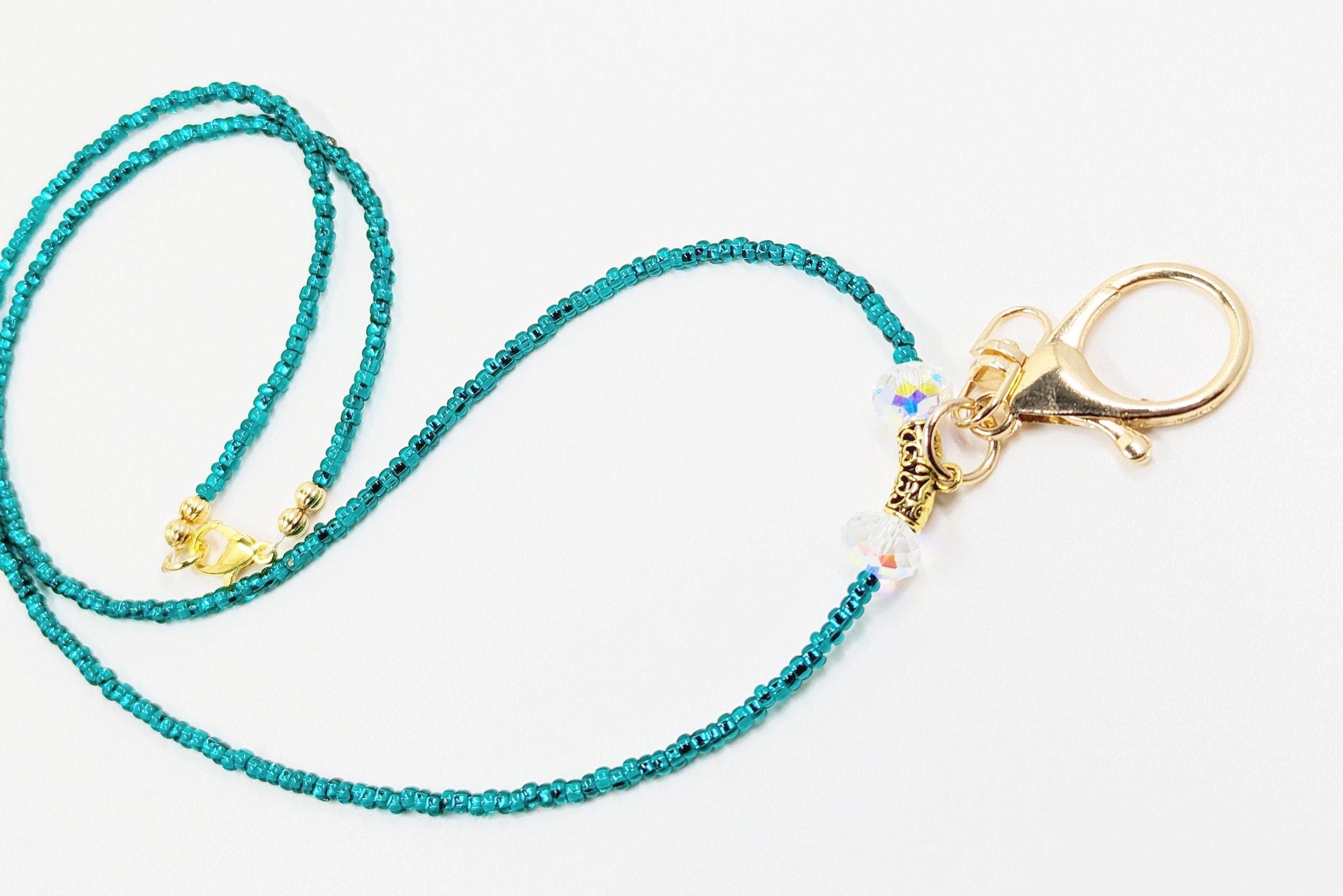 Emerald Green Seed Bead Lanyard: Preciosa Crystal Badge Holder