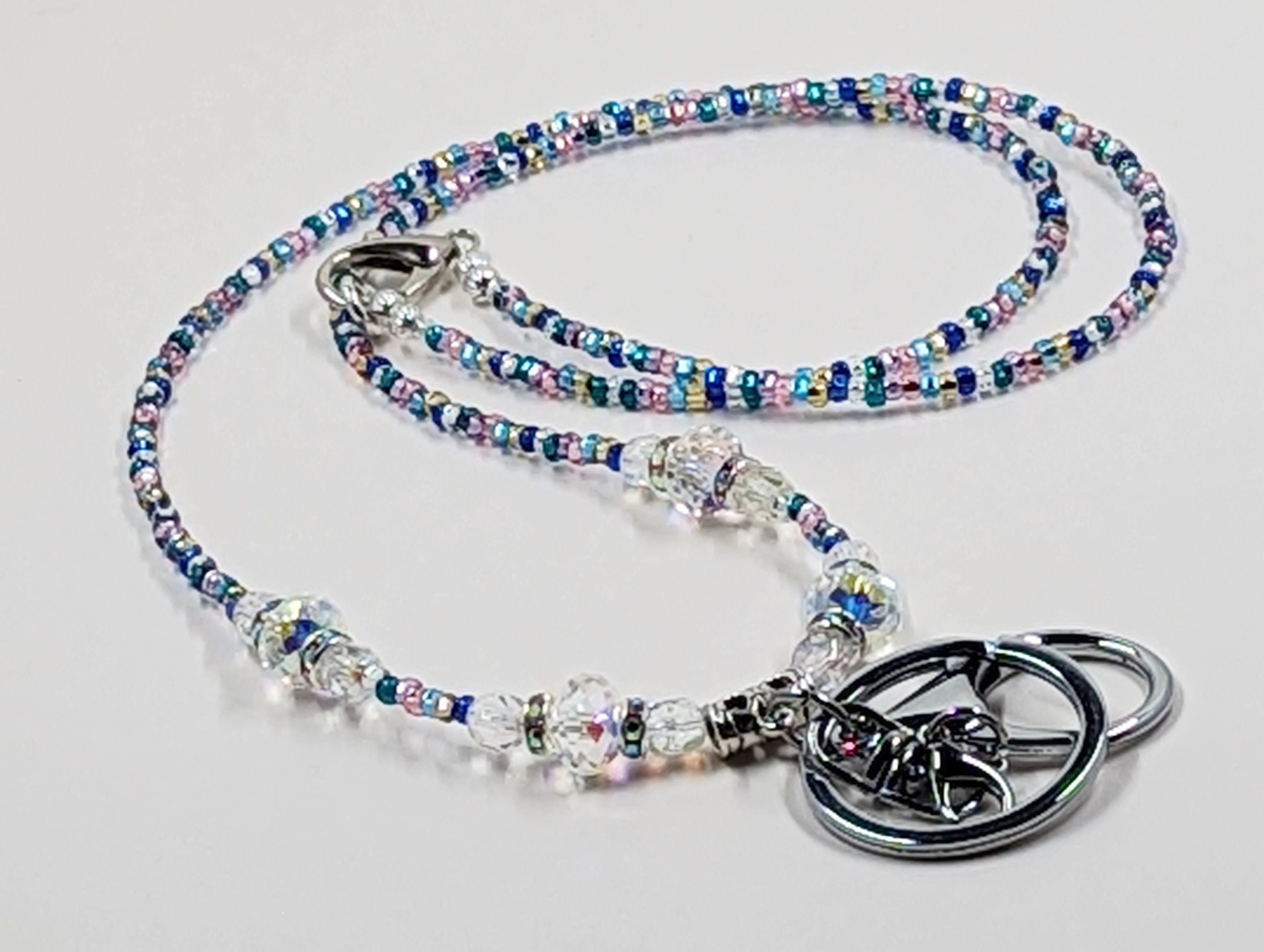 Beaded Lanyard with Preciosa Crystals, Silver or Gold, Teacher Nurse Gift