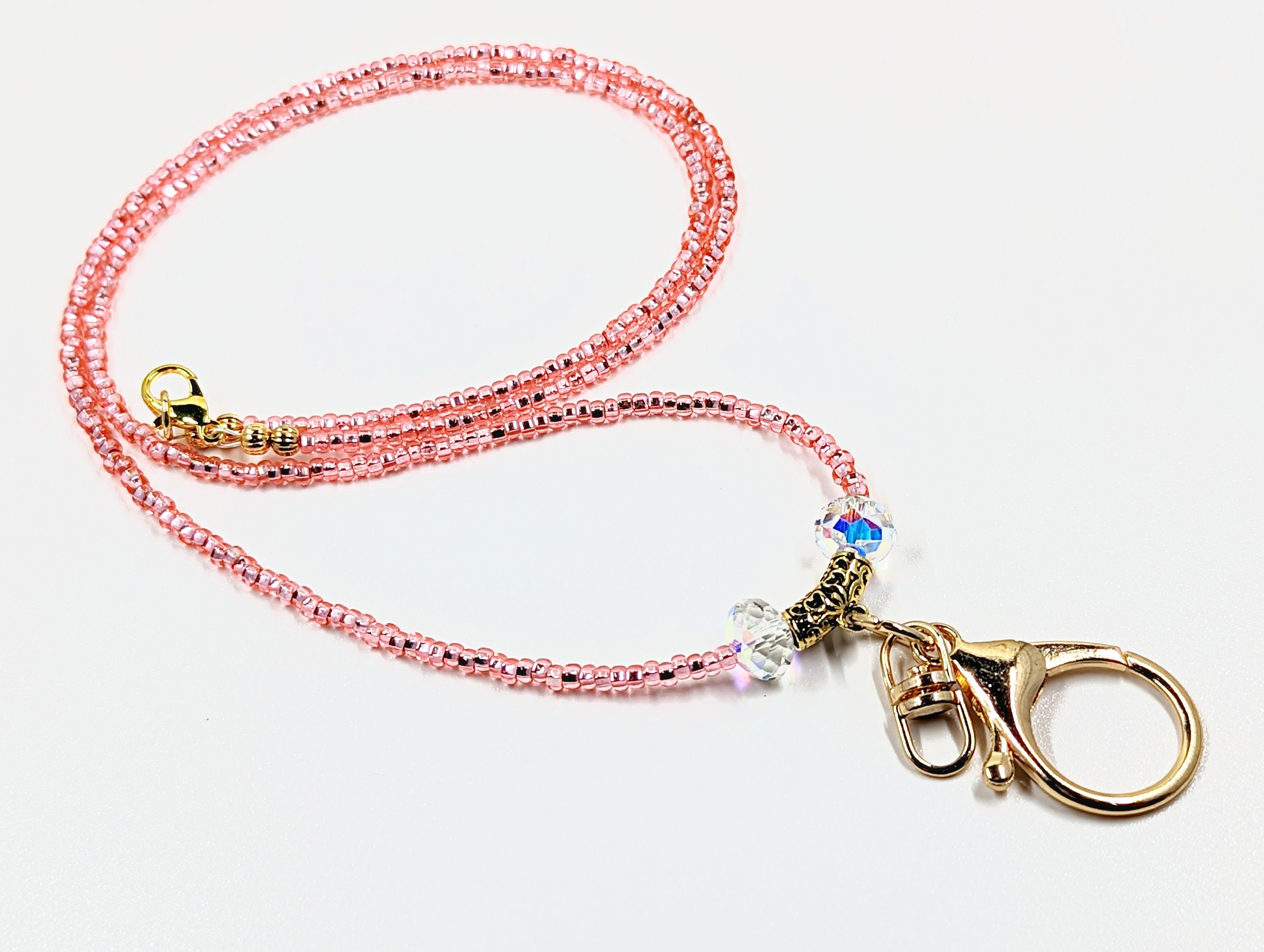 Rose Seed Bead Lanyard: Preciosa Crystals, Teacher Nurse Gift