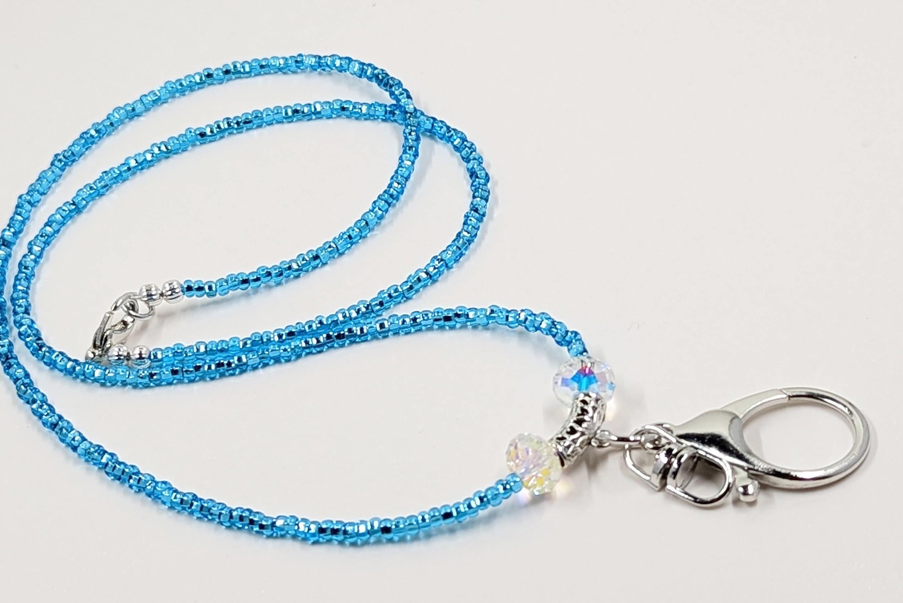 Light Blue Seed Bead Lanyard with AB Crystals