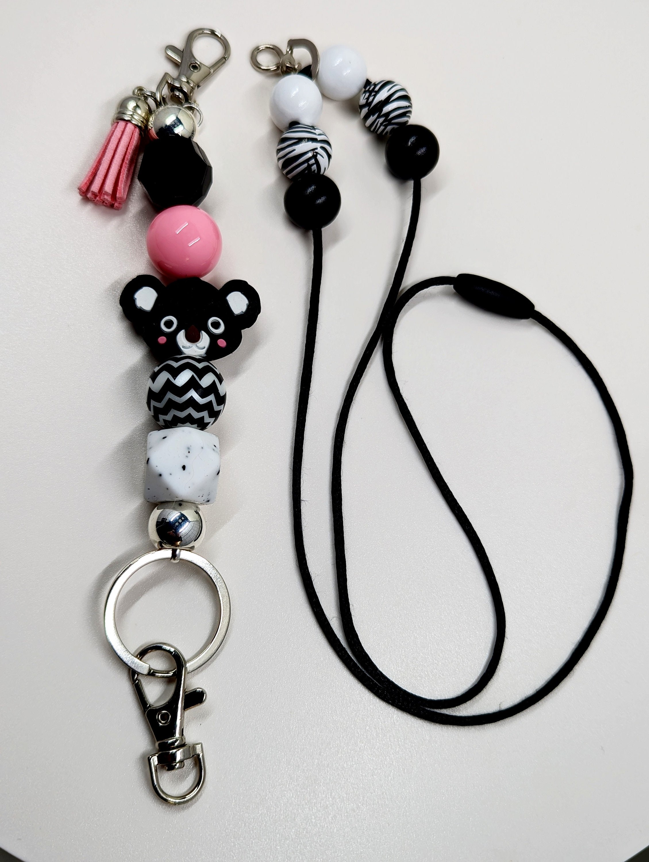 Cute Bear Lanyard, Silicone and Wood Beads with Break Away