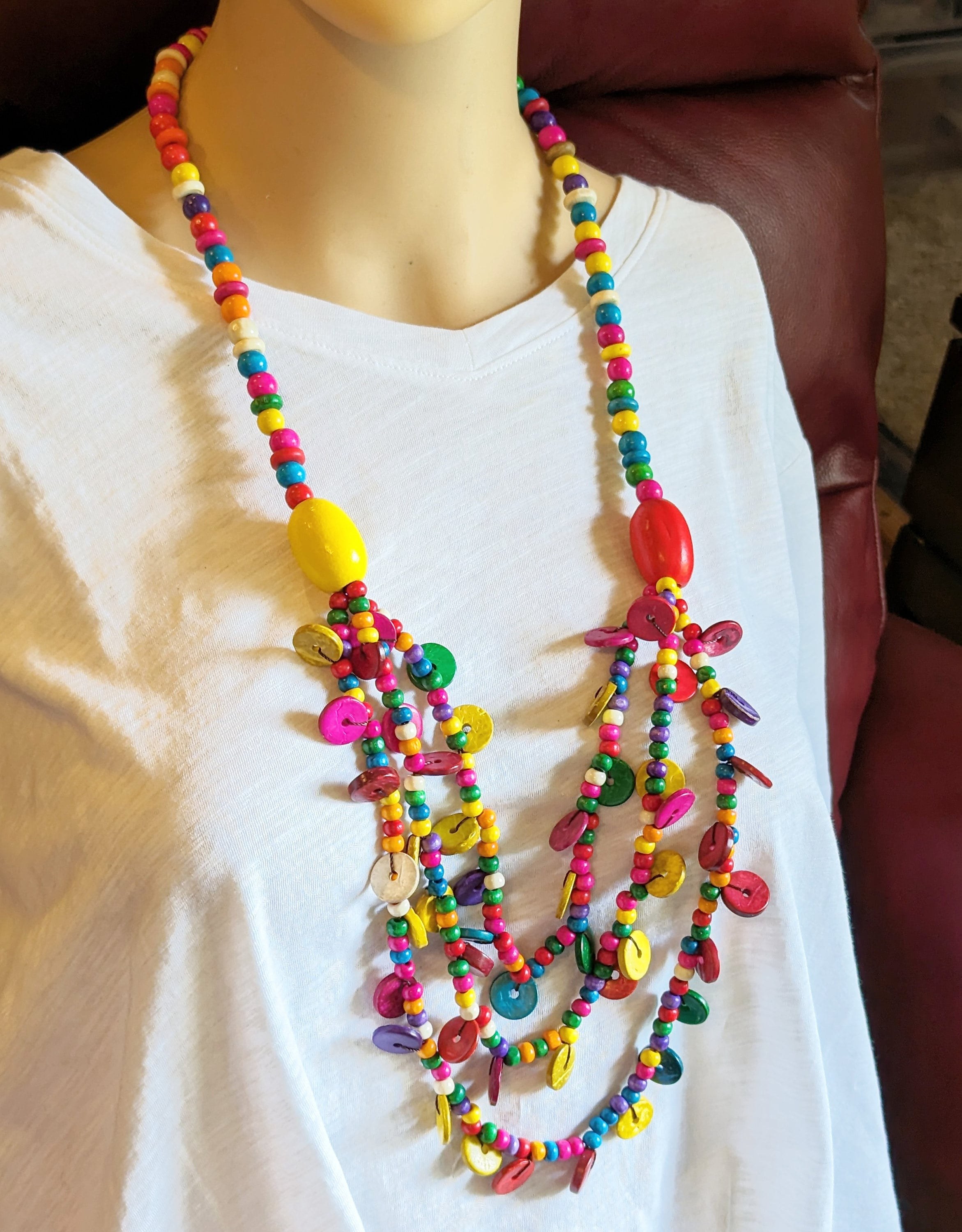 Boho Wood Bead Necklace: Multicolor Ethnic Statement Jewelry