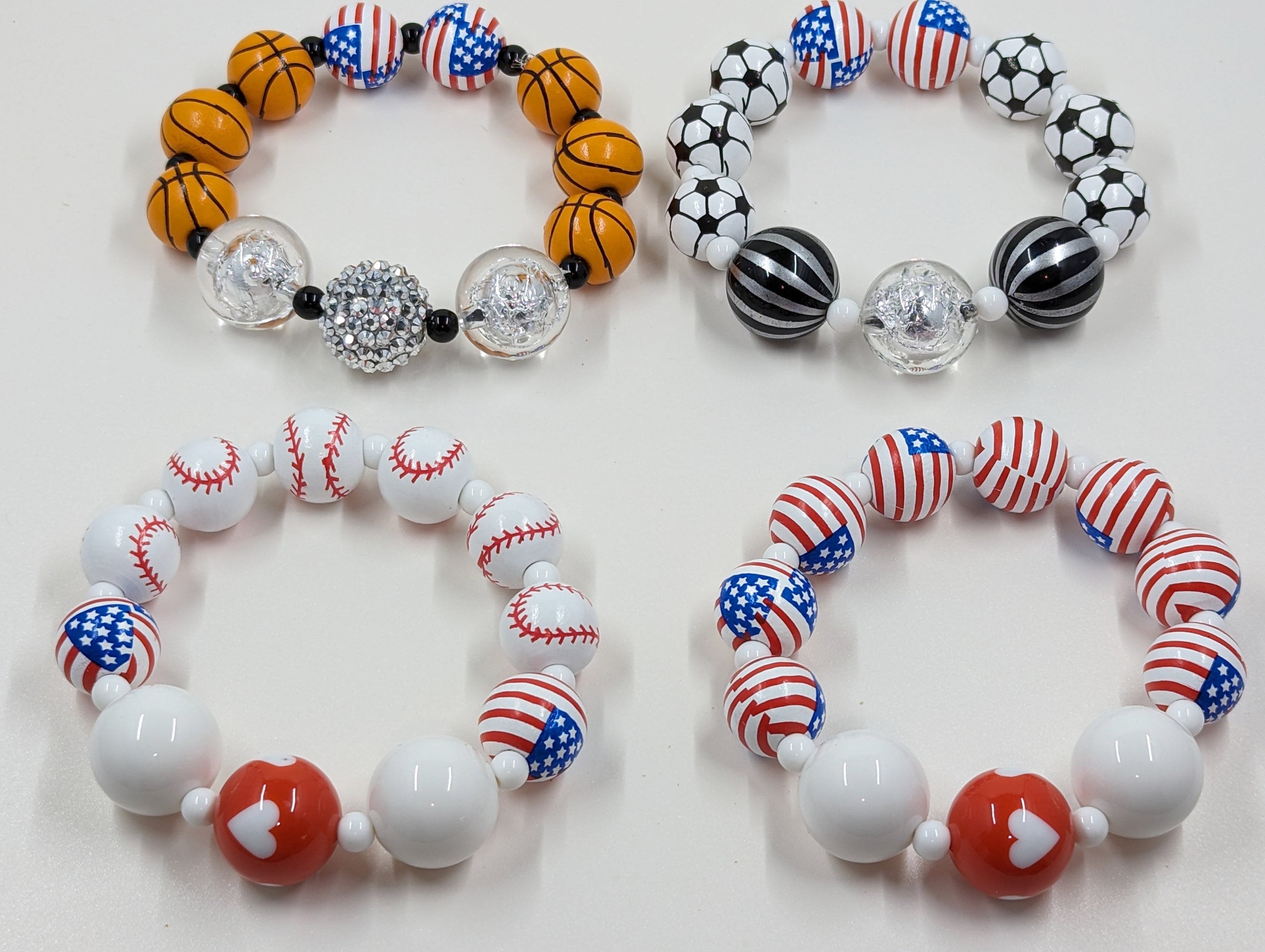 Stretchy Sports Bracelet: Baseball, Basketball, Soccer, Patriotic Flag