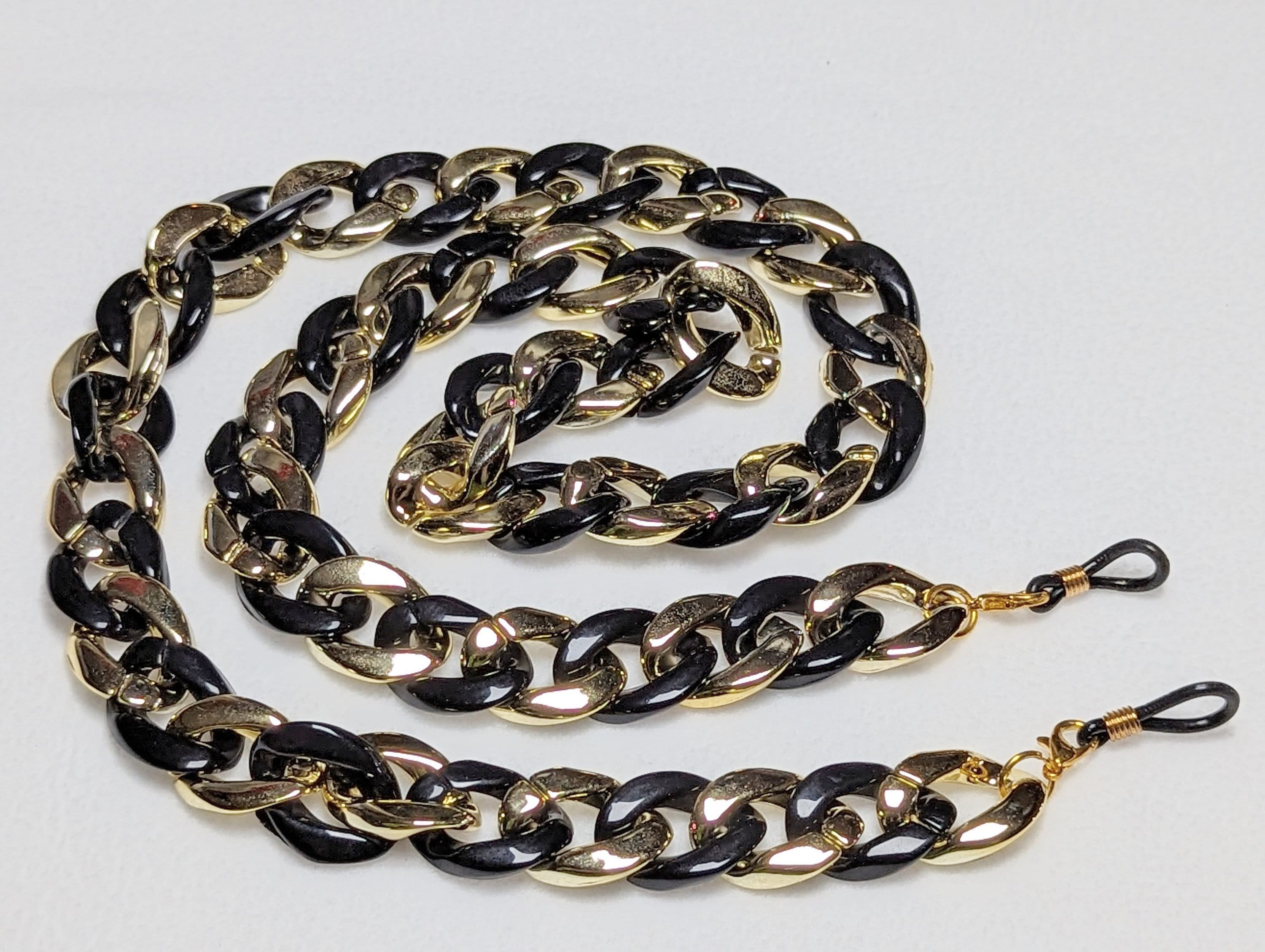 Chunky Black & Gold Eyeglass Chain: Lightweight Mask Holder