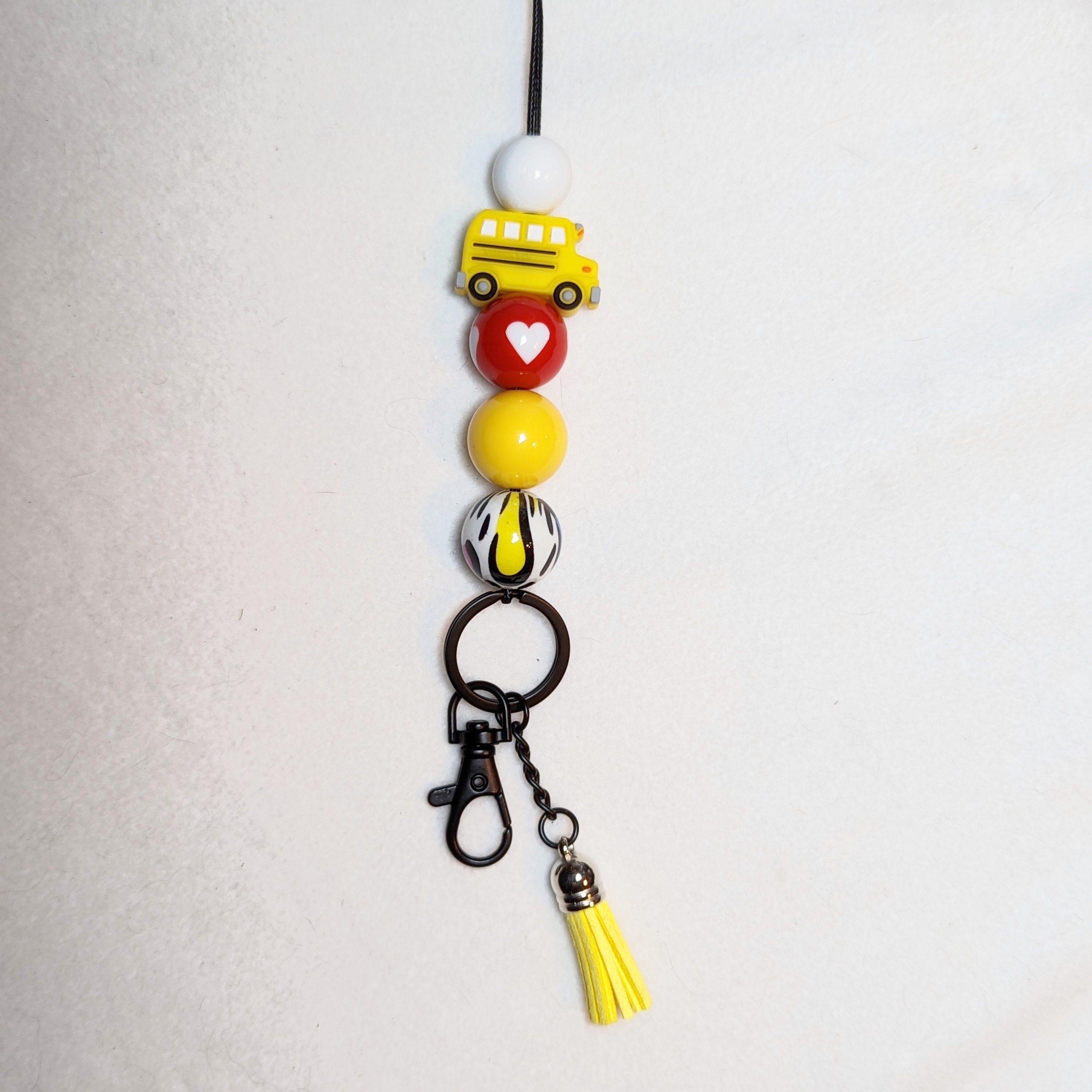 School Bus Lanyard: Beaded Teacher ID Badge Holder, 36"