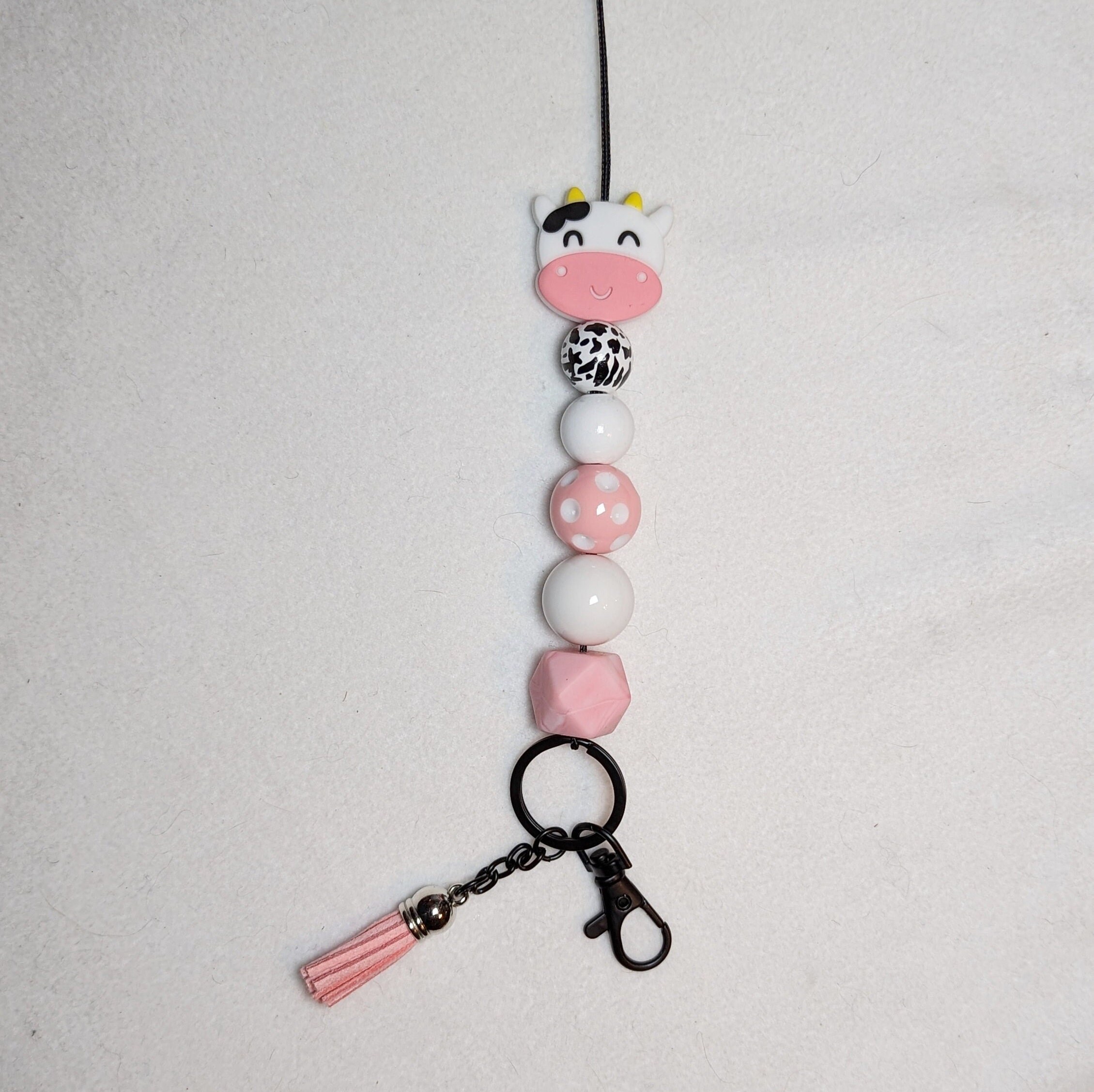 Cow Lanyard with Silicone Bubble Gum Beads, Break Away I.D. Badge Holder