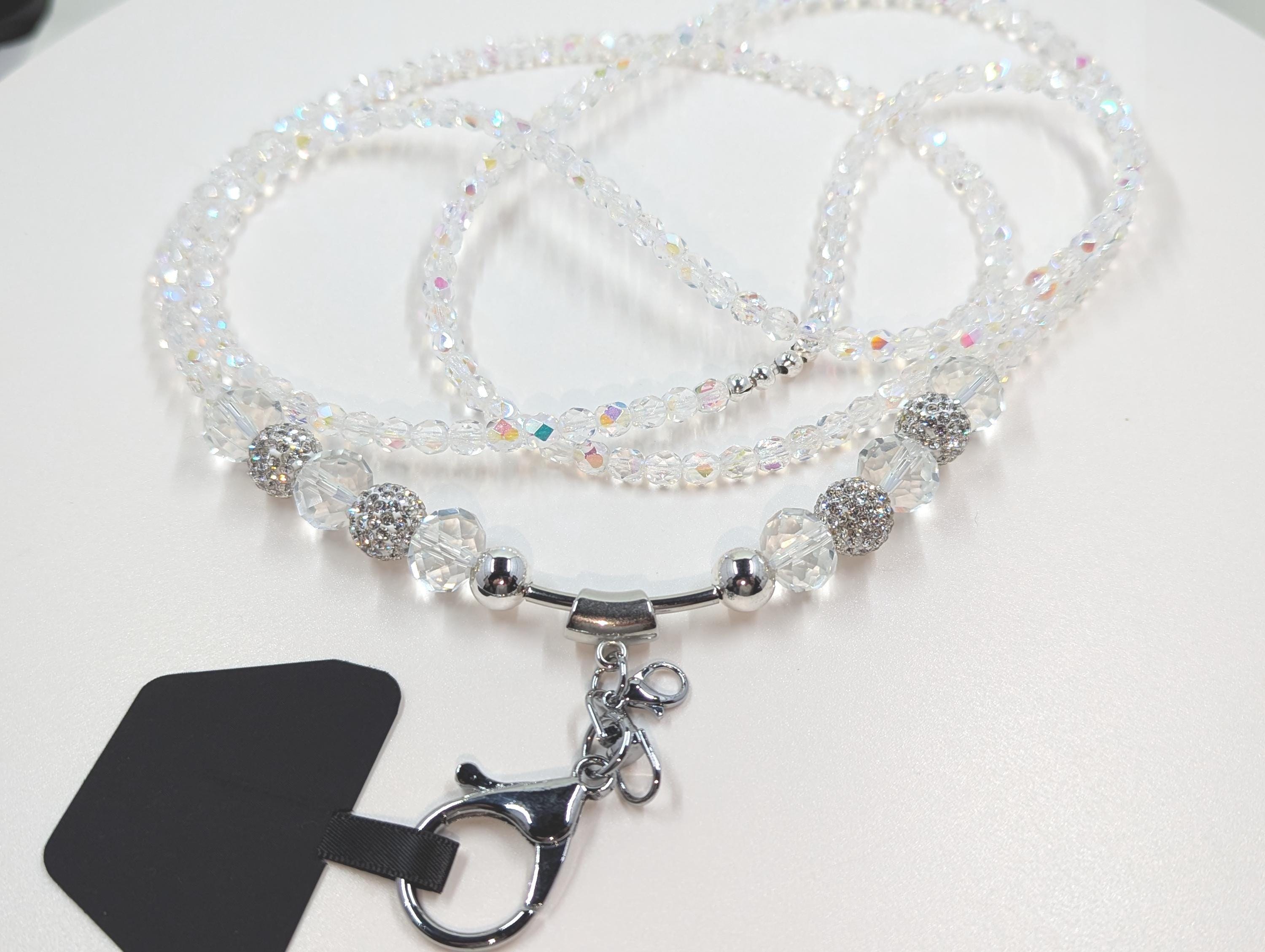 Crystal Cell Phone Crossbody: Preciosa AB Beads, Silver Disco Balls
