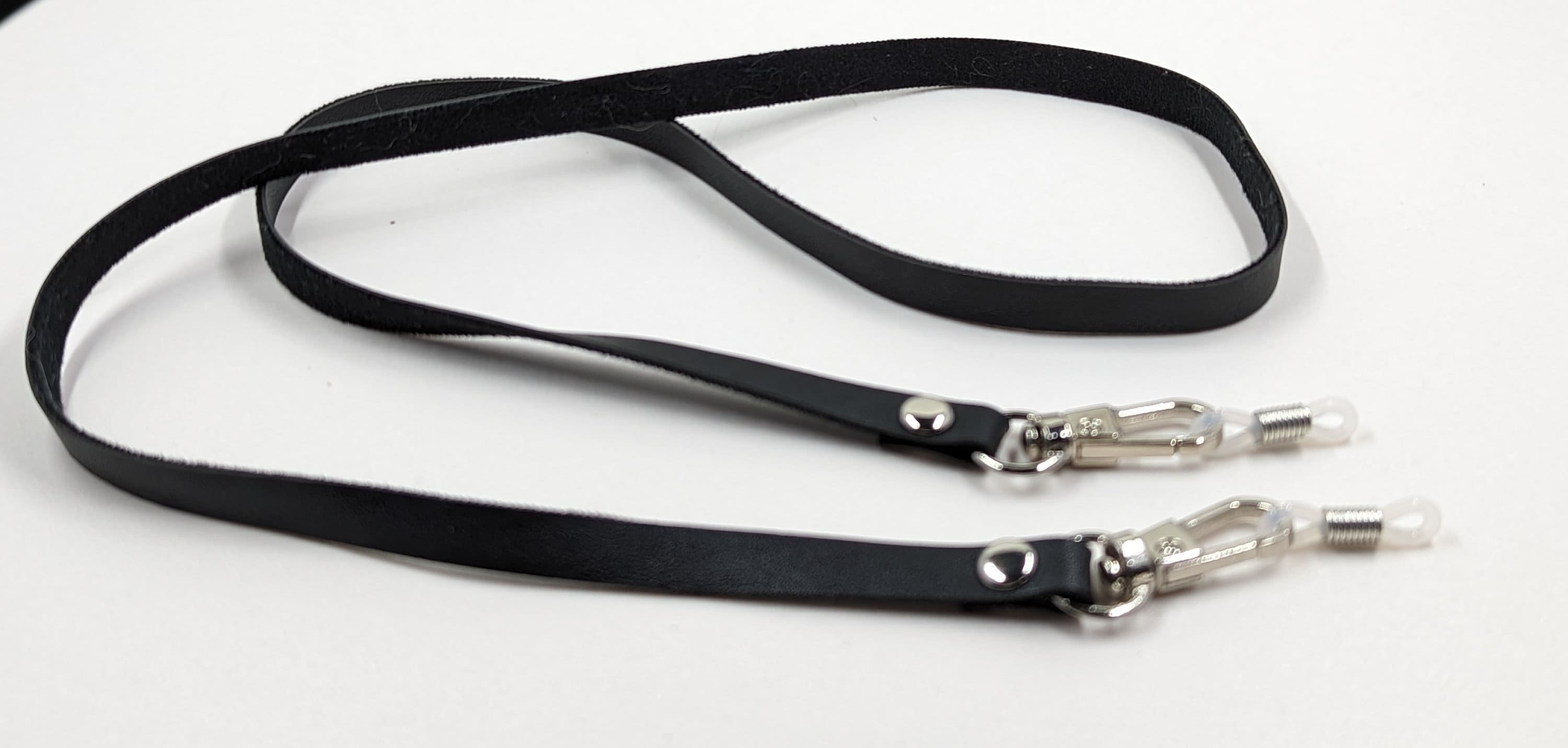 Black Leather Eyeglass Chain: Unisex Sunglasses or Mask Holder, 26"