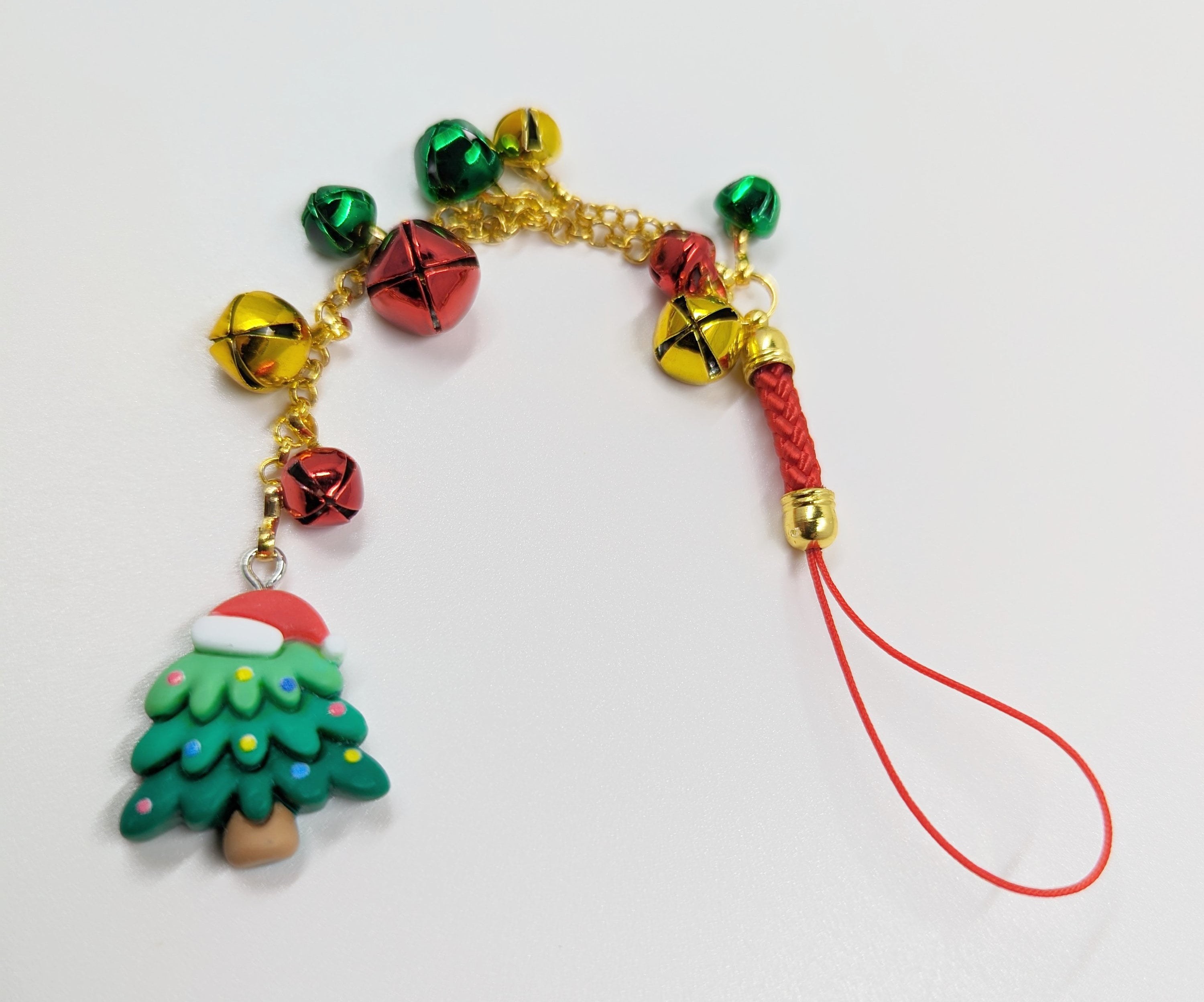 Christmas Tree Cell Phone Charm: Jingle Bells Lanyard, 3.5mm Audio Jack