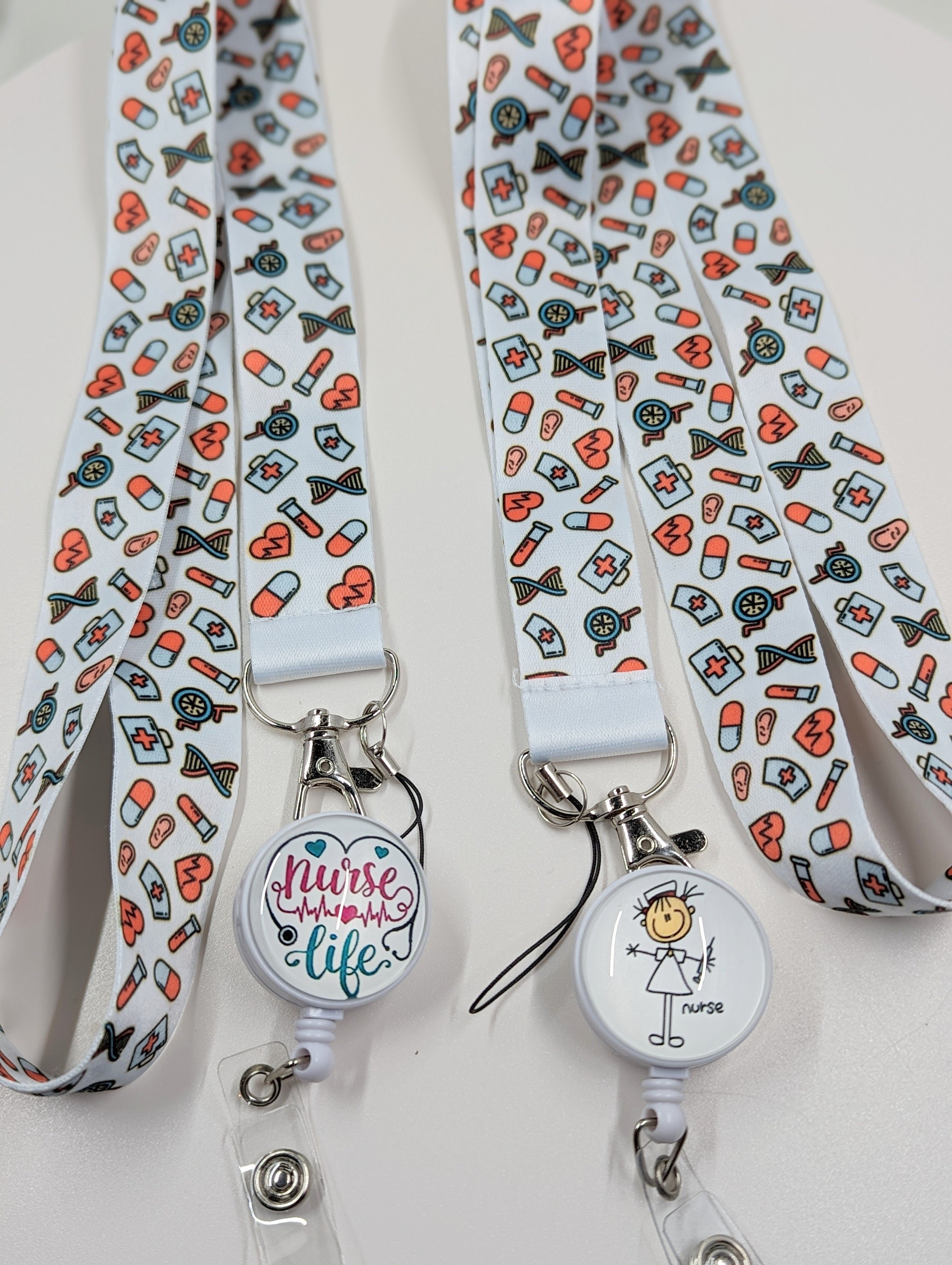 Nurse Lanyard with Badge Reel: Patterned Medical I.D. Holder