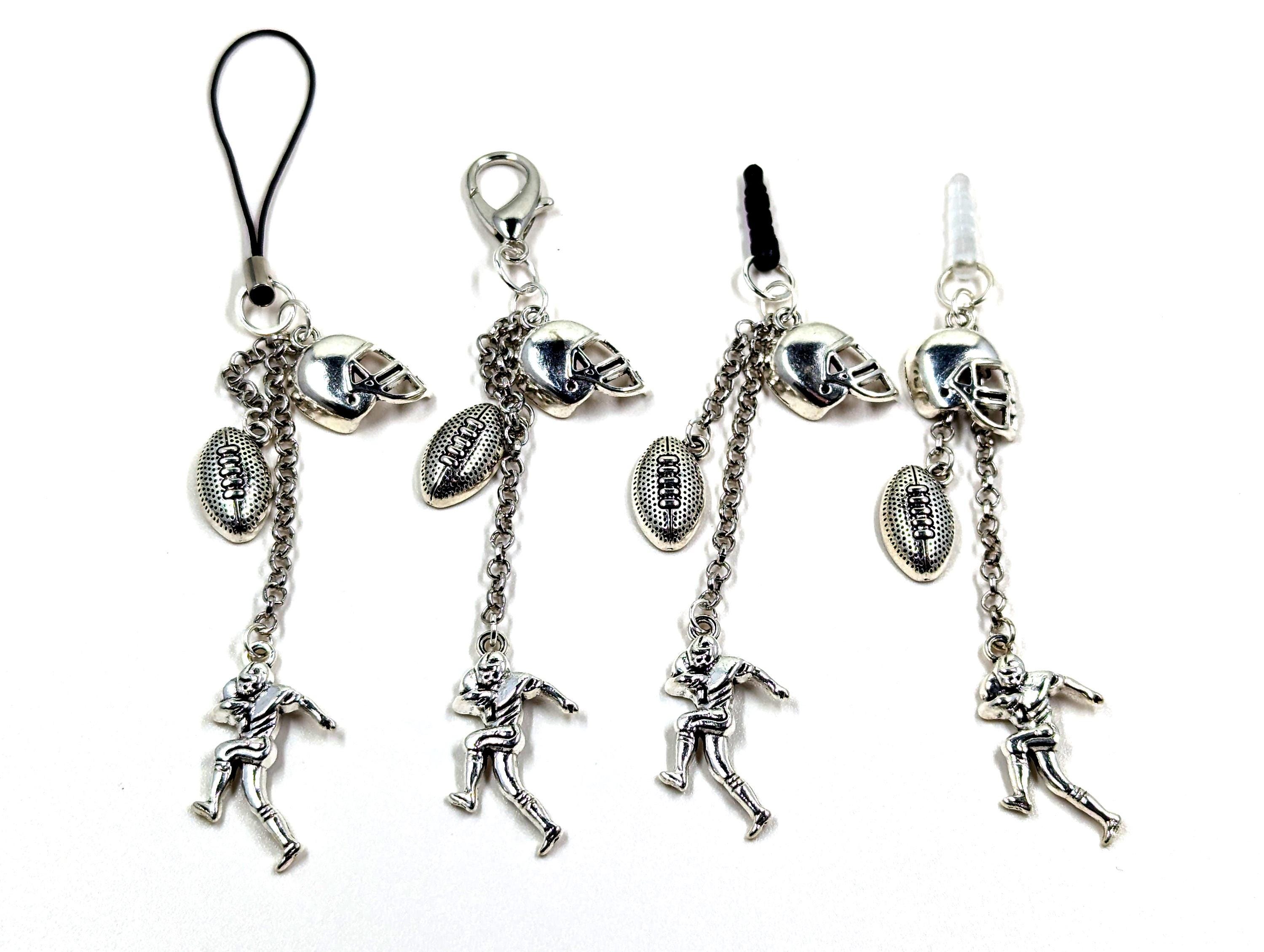 Football Helmet Cell Phone Charm: Silver Player Accessory