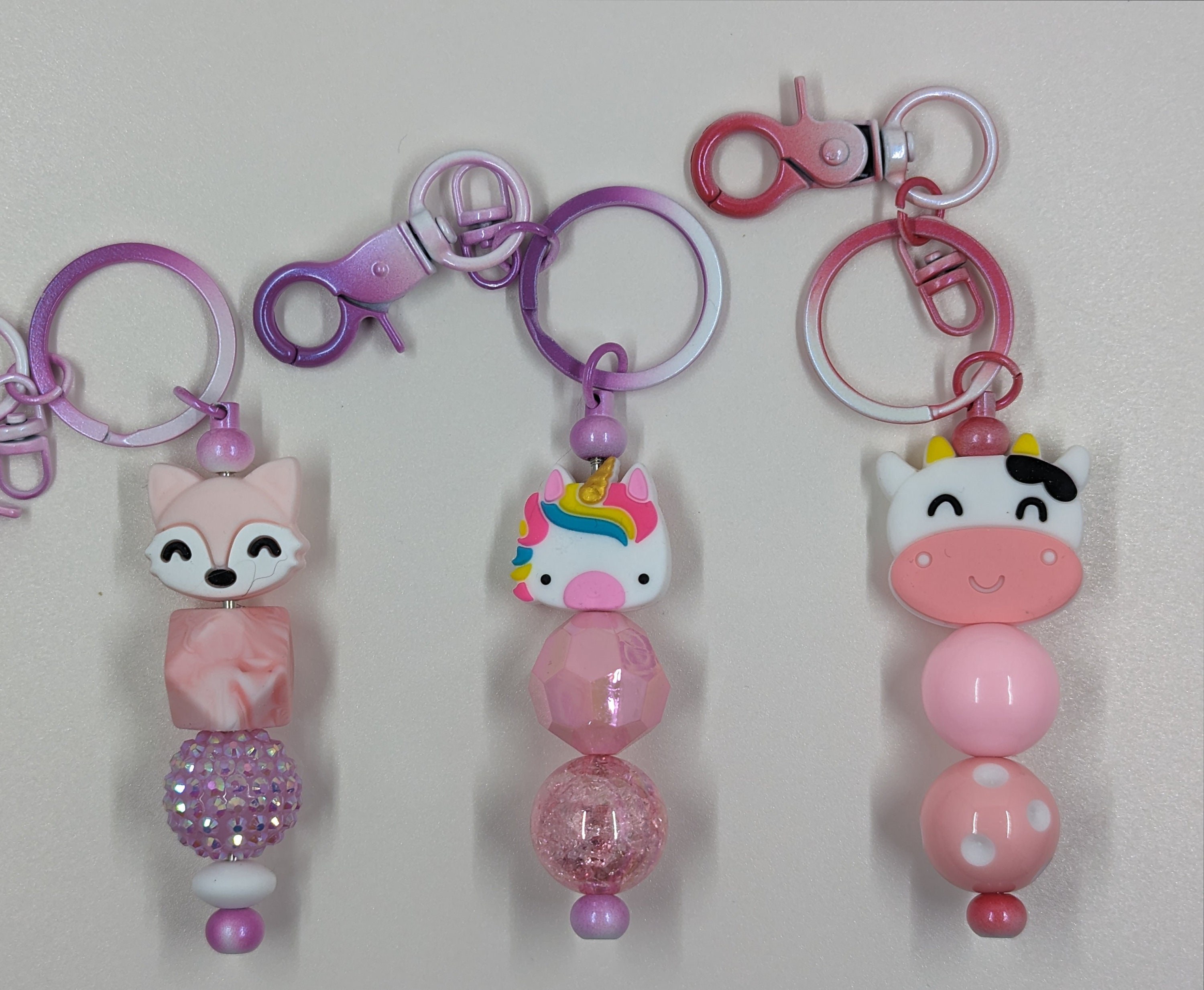Beaded Animal Keychain, Fox, Unicorn, Cow Purse Charm