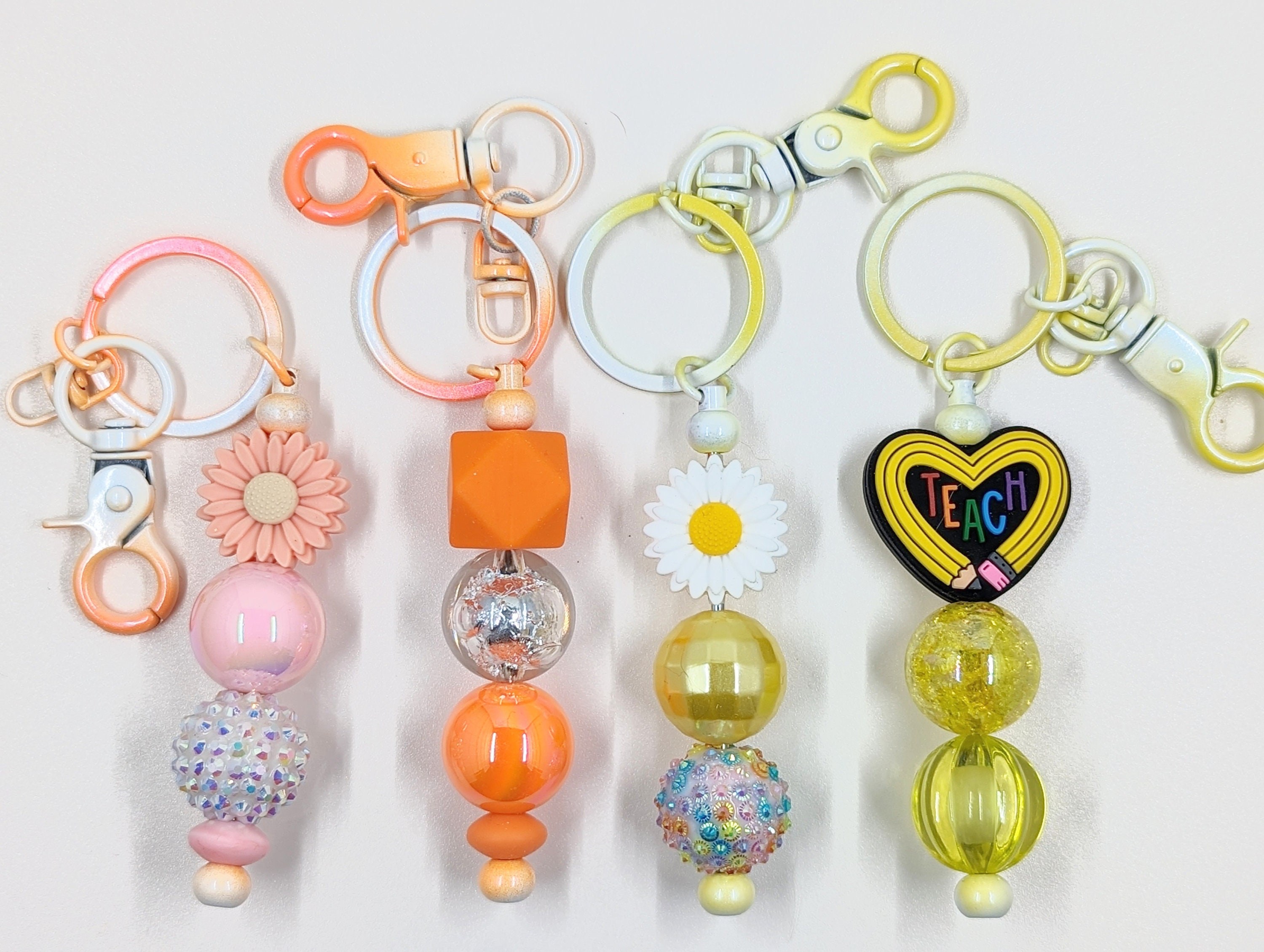Beaded Keychain: Silicone Flower, Daisy, or Teach Charm - Purse/Bookbag Accessory