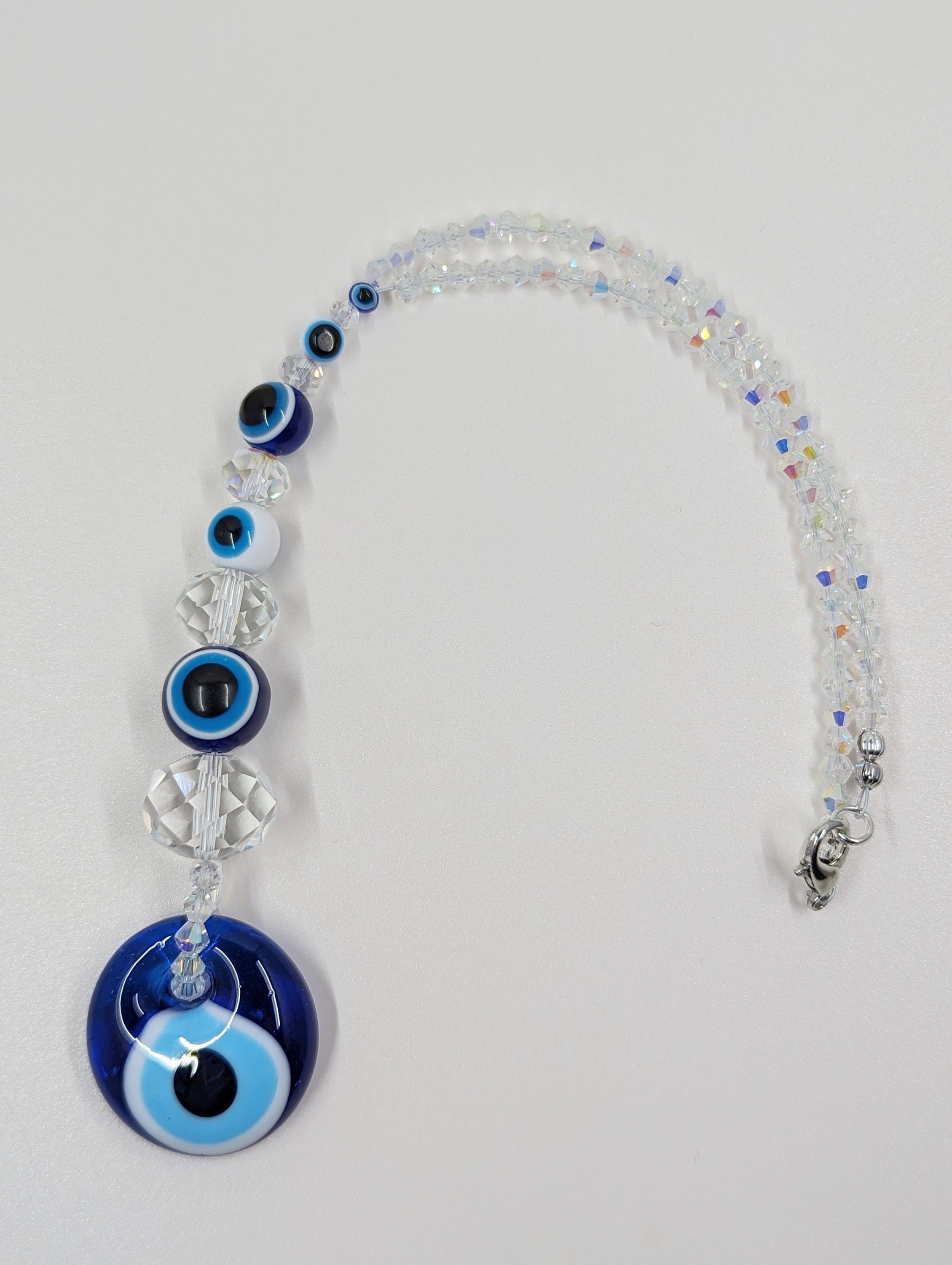 Evil Eye Car Charm: AB Crystals, Bling Amulet, Nazar Protection
