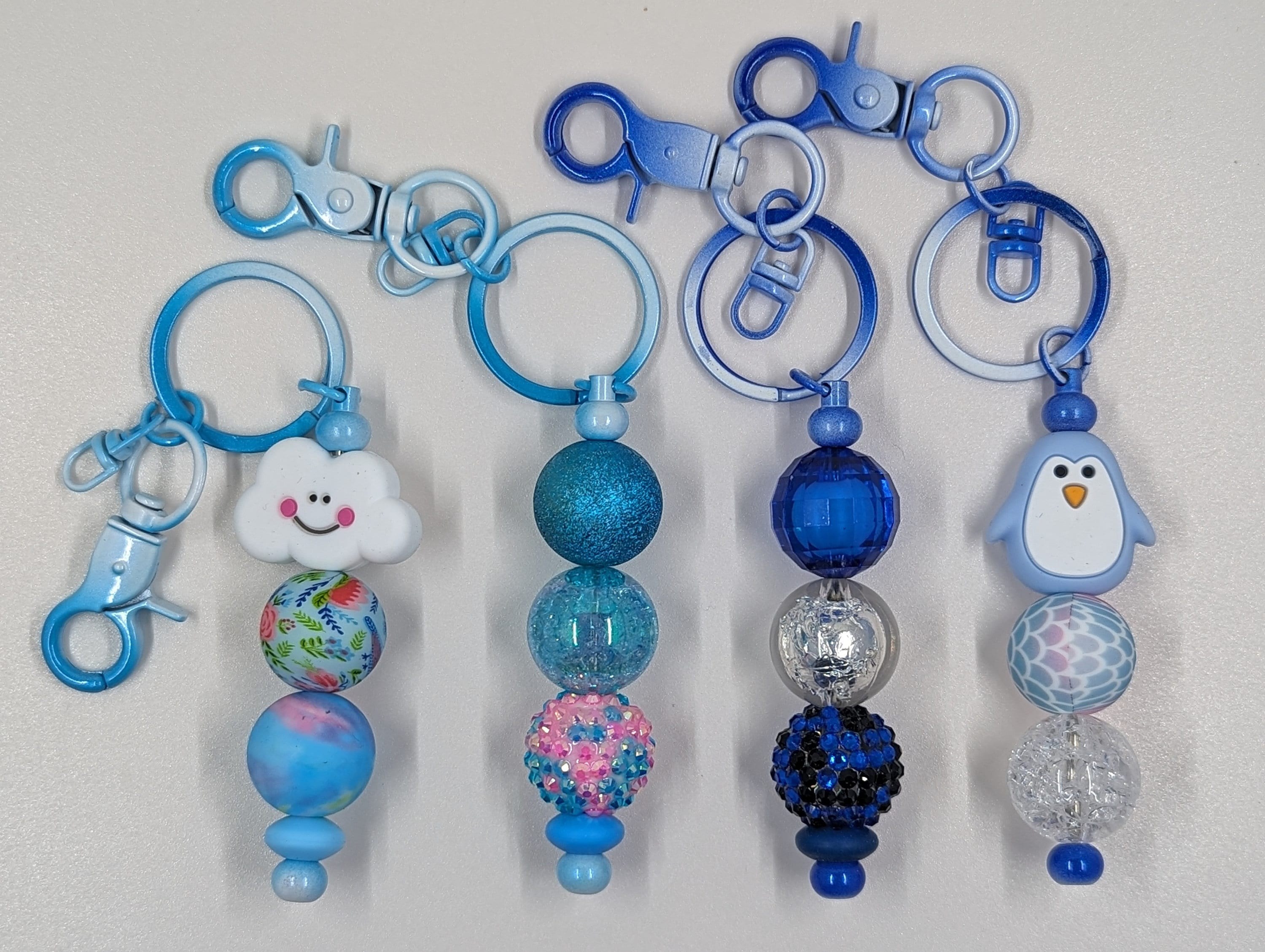 Beaded Keychain: Silicone Cloud, Disco Ball, Penguin Charm, Bookbag Accessory