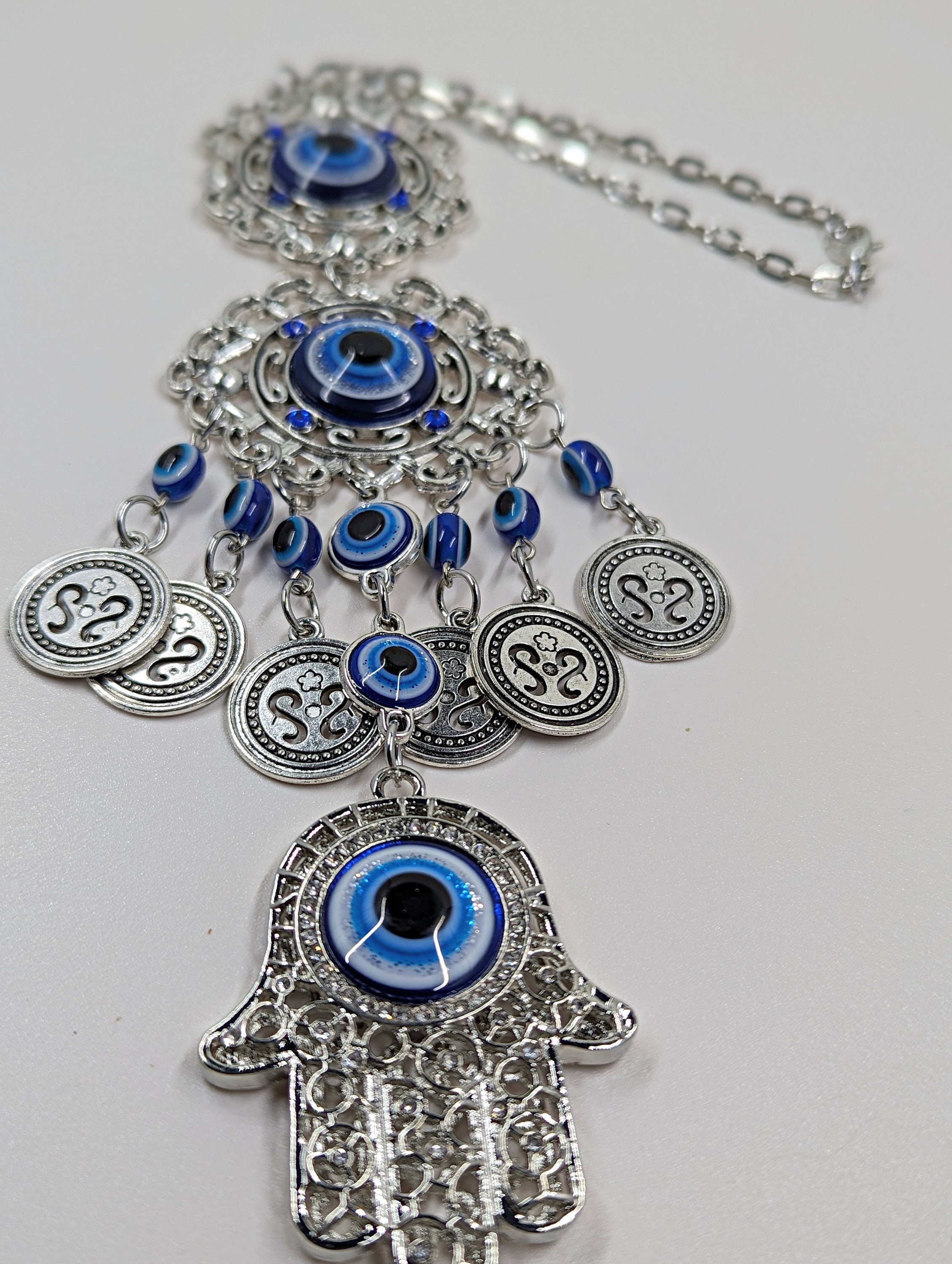 Evil Eye Hamsa Hand Car Charm: Lucky Coins Suncatcher