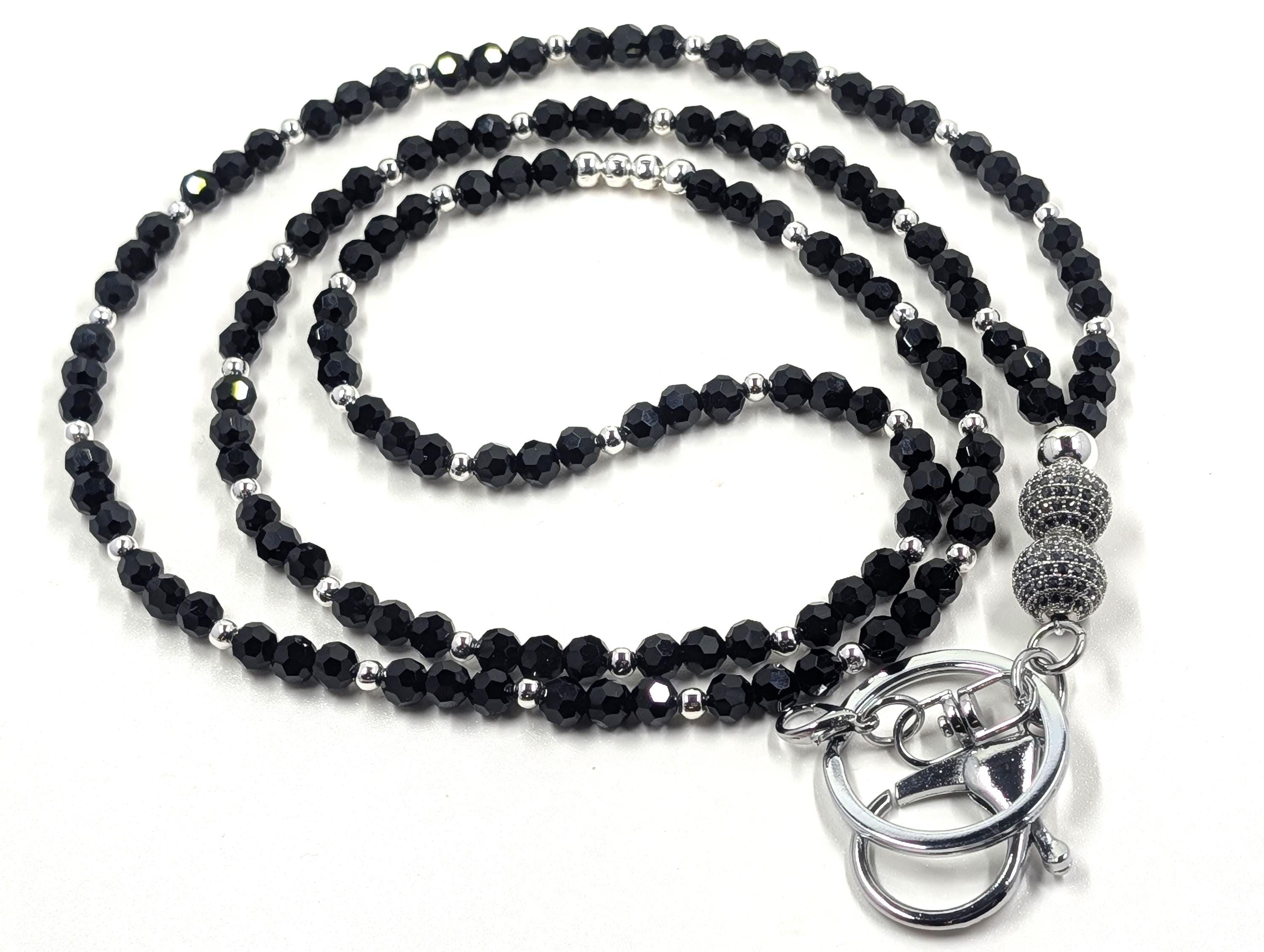 Black Austrian Crystal Lanyard: Silver Accent Badge Holder, Variations