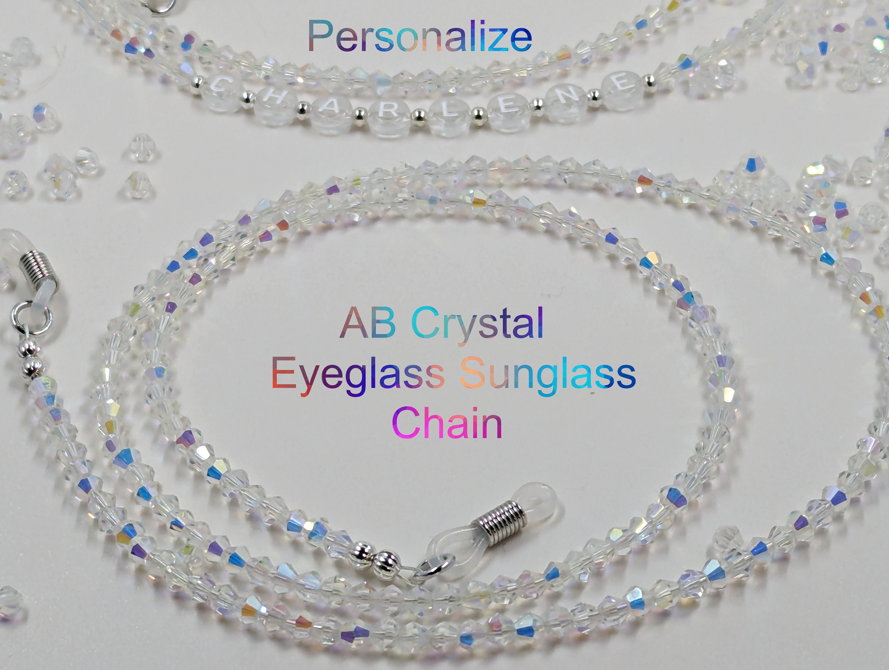 AB Crystal Eyeglass Chain, 26" Beaded Sunglass Holder Gift