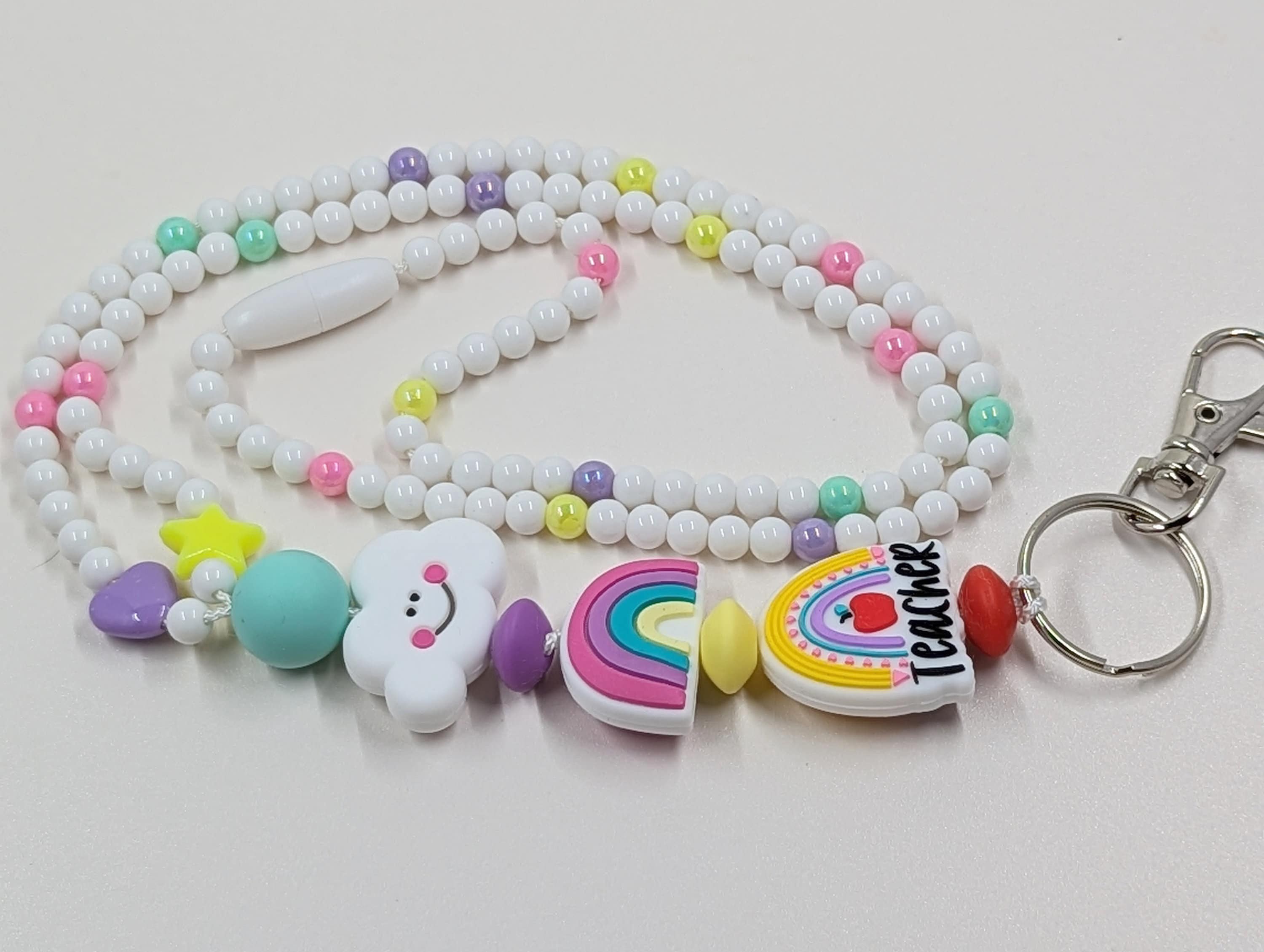 Teacher Lanyard: Boho Beaded ID Badge Holder with Break-Away Clasp Length Variations