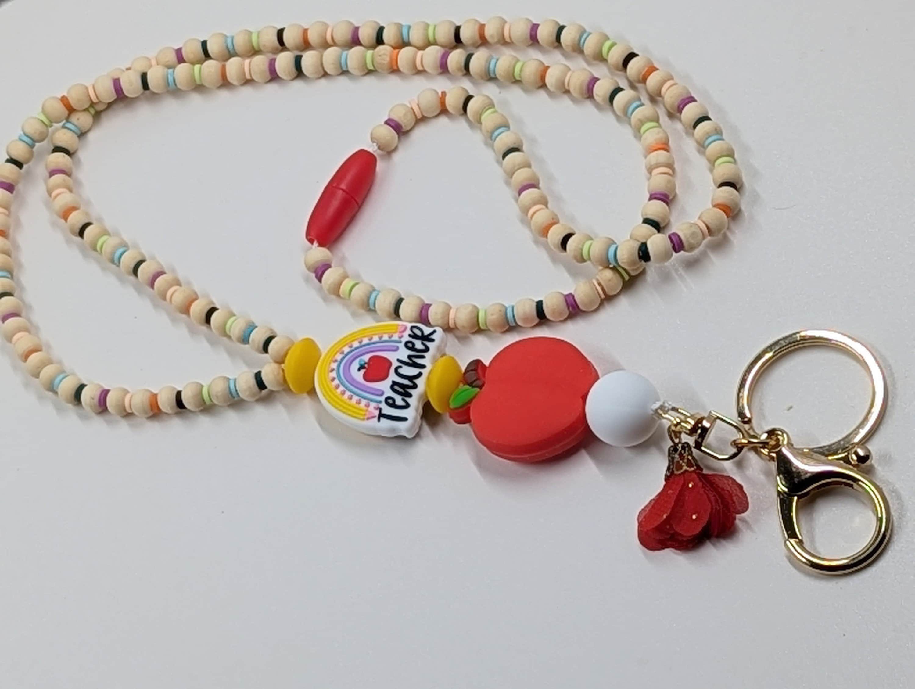 Boho Beaded Teacher Lanyard: Size Variations Breakaway ID Badge Holder