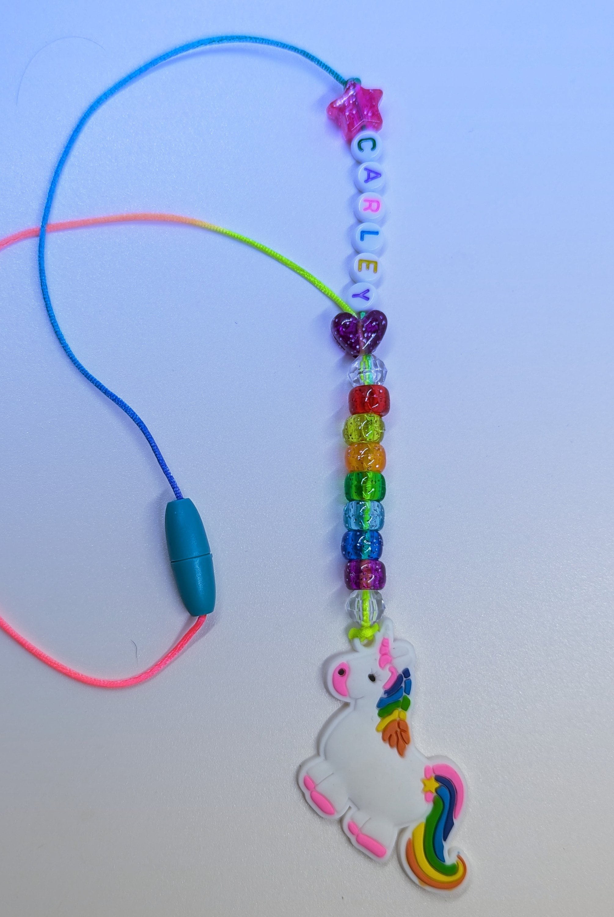 Personalized Unicorn Necklace: Rainbow Pony Beads, Breakaway Clasp
