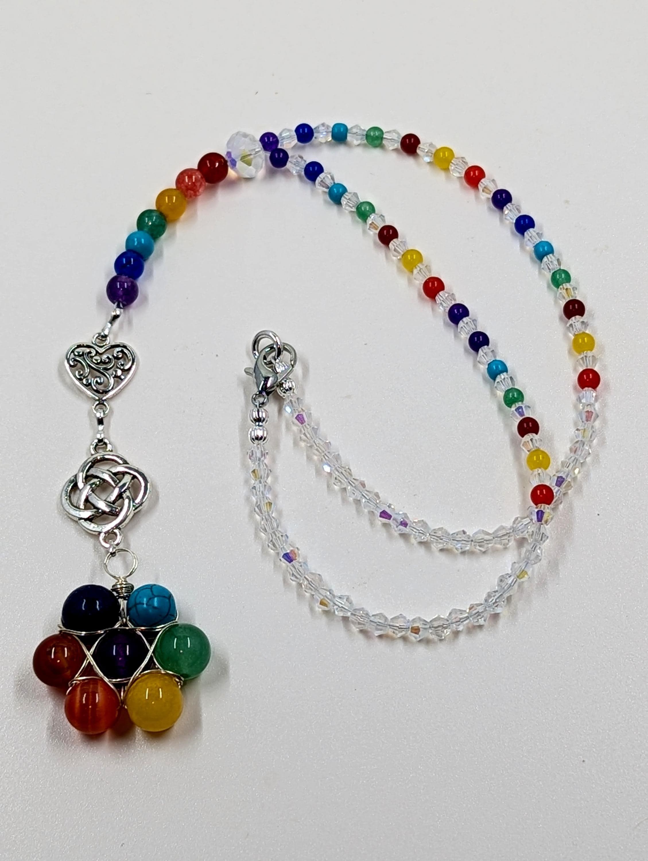 Chakra Car Charm: Celtic Knot Heart, Natural Stone Beads
