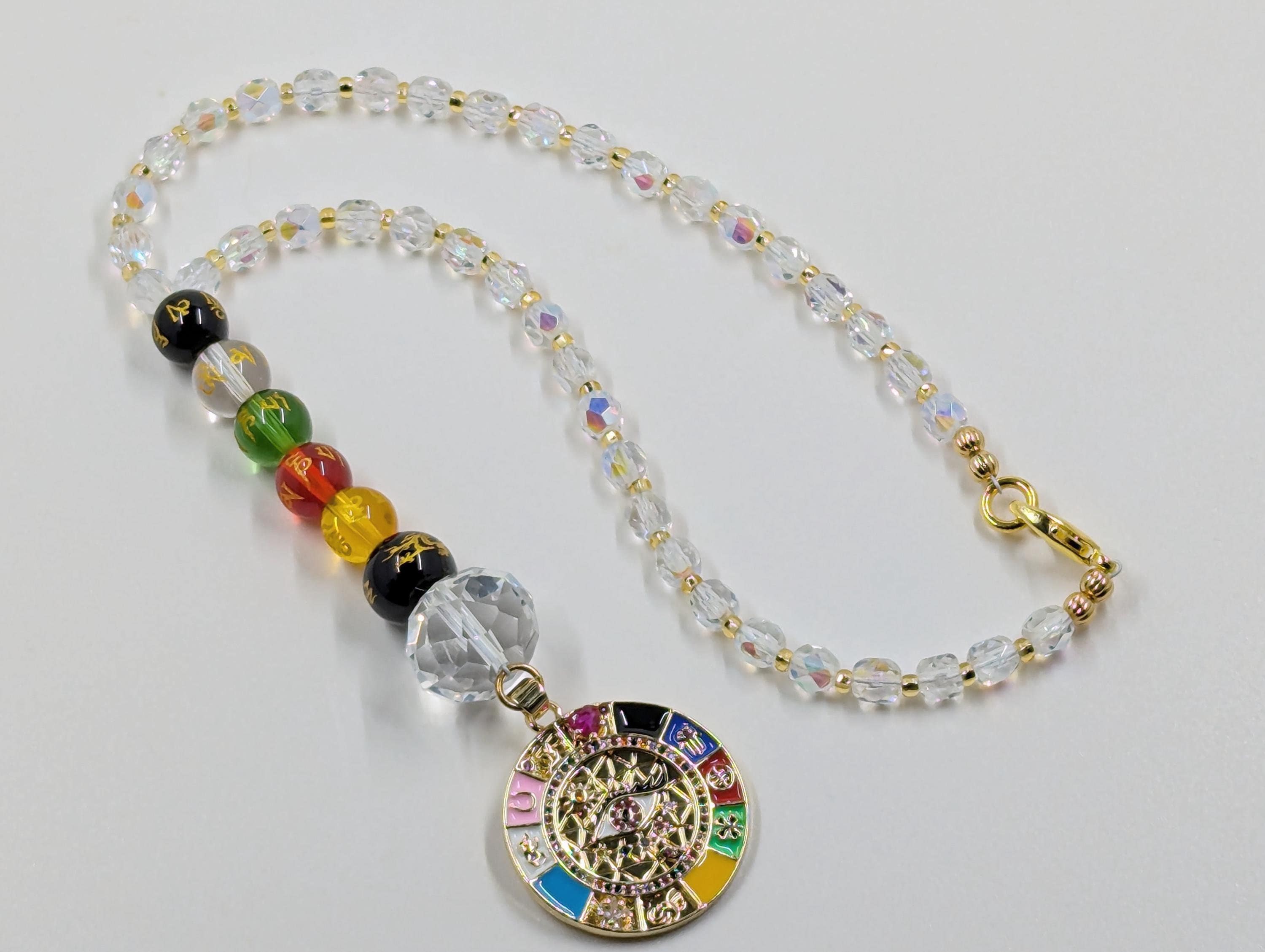 Crystal Car Charm: Gold Dragon Pixiu, Mantra Prayer Beads
