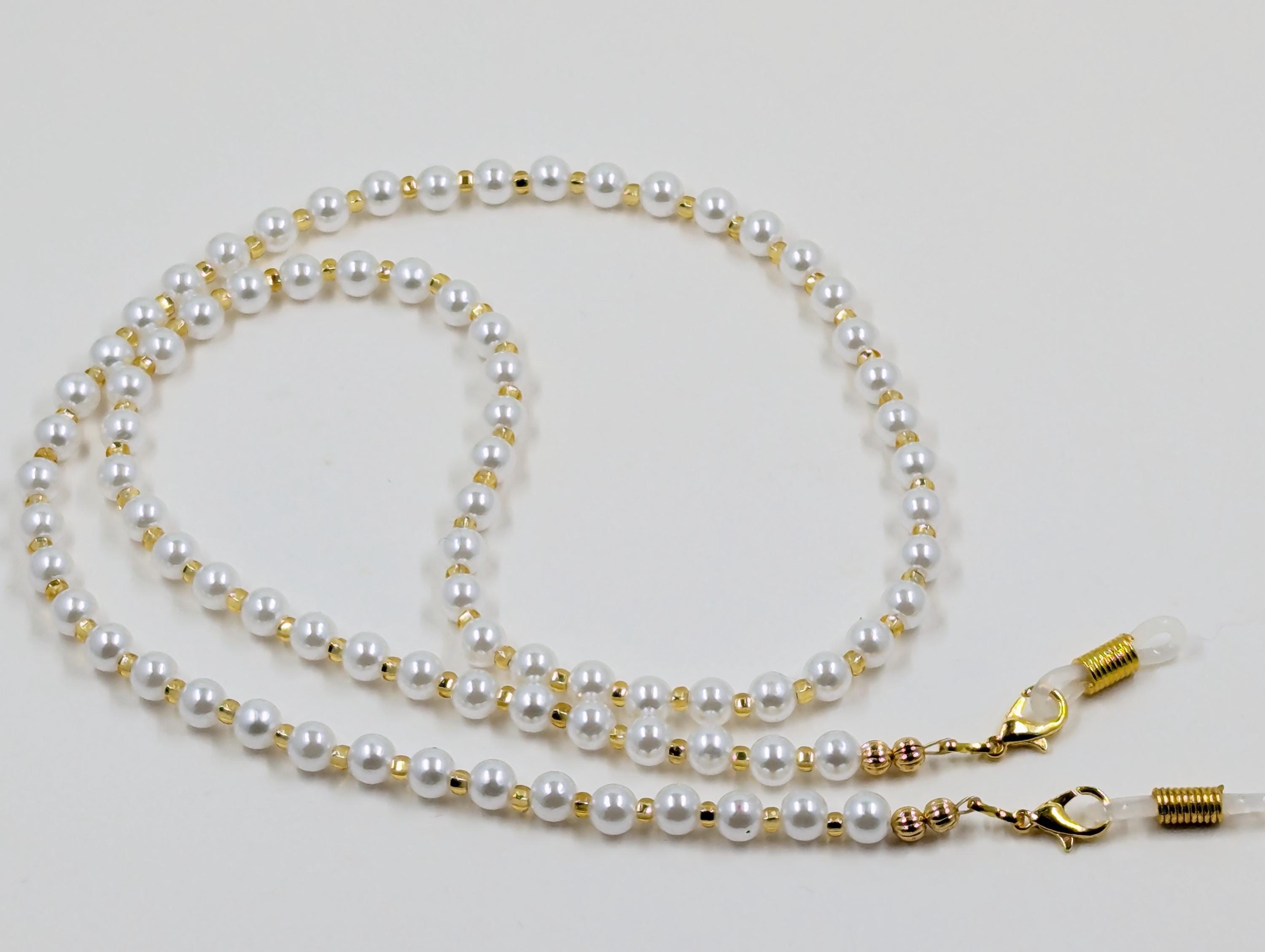 Pearl Eyeglasses Chain: Czech Gold Spacer Bead, 26" Women's Accessory
