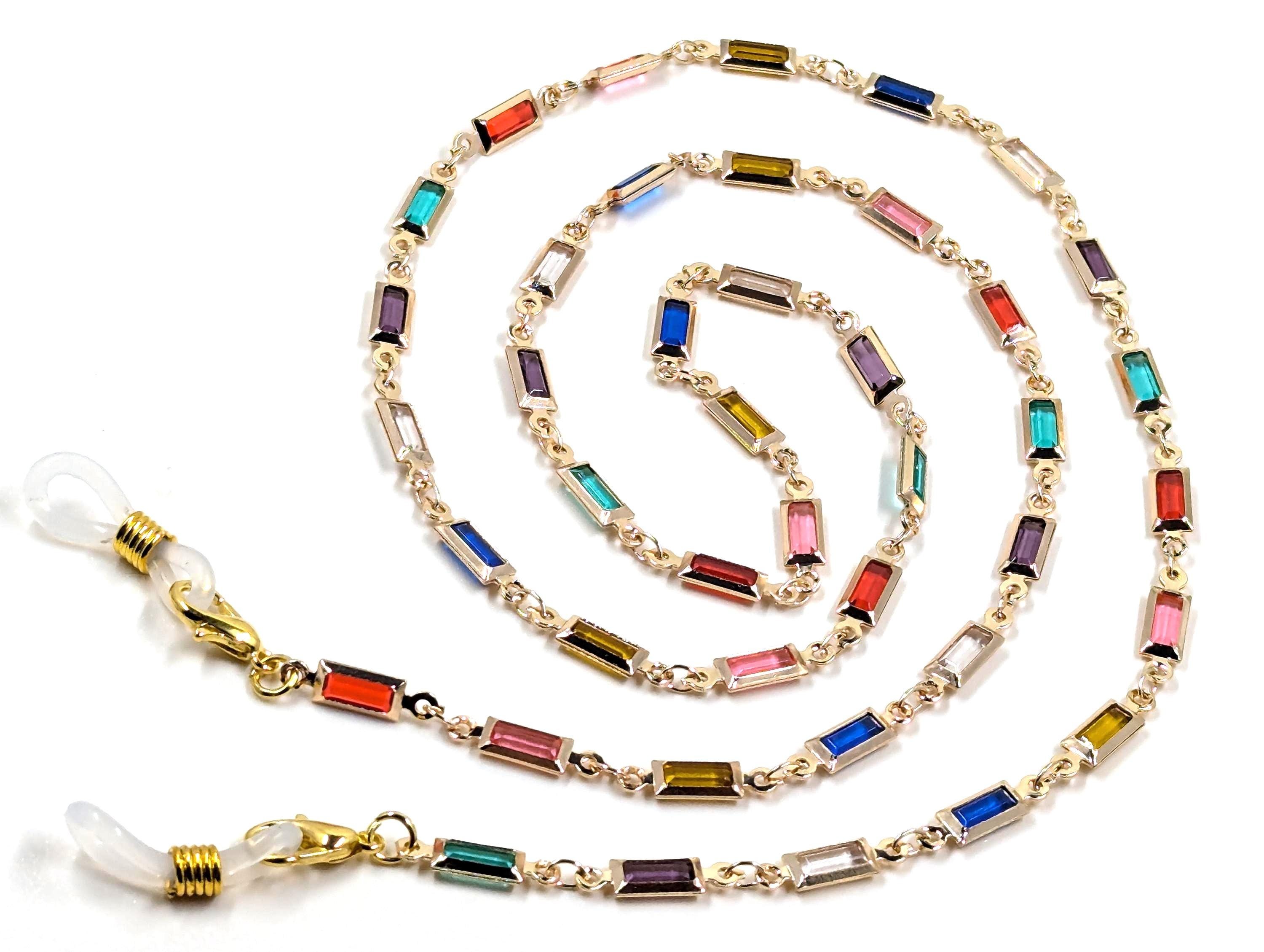 Rhinestone Eyeglass Chain: Gold Plated Paperclip Link - 26" Spring Summer Gift
