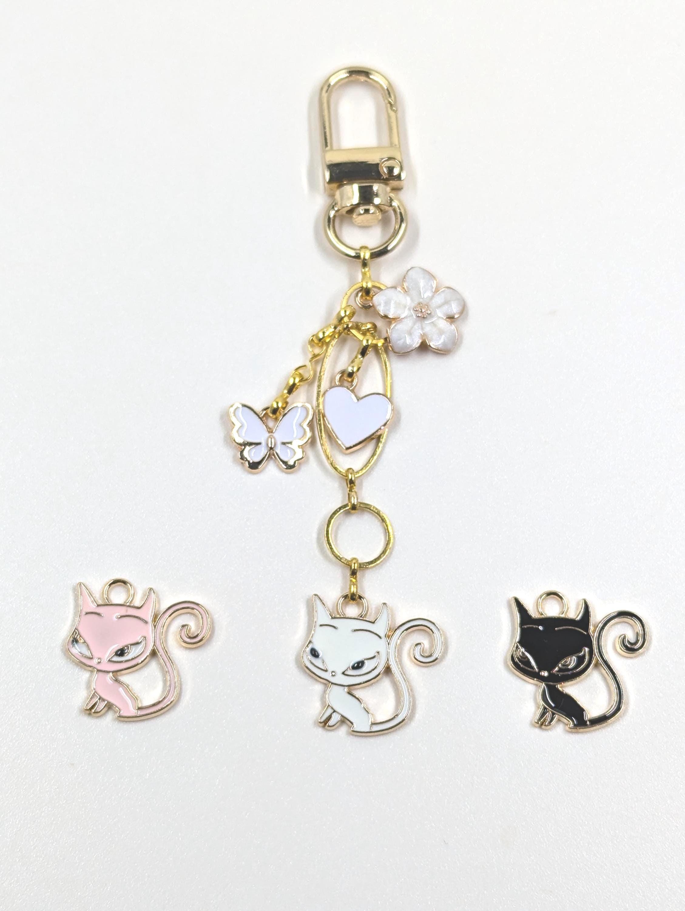 Cat Zipper Pull Charm: Gold Chain, Flower, Heart, Butterfly
