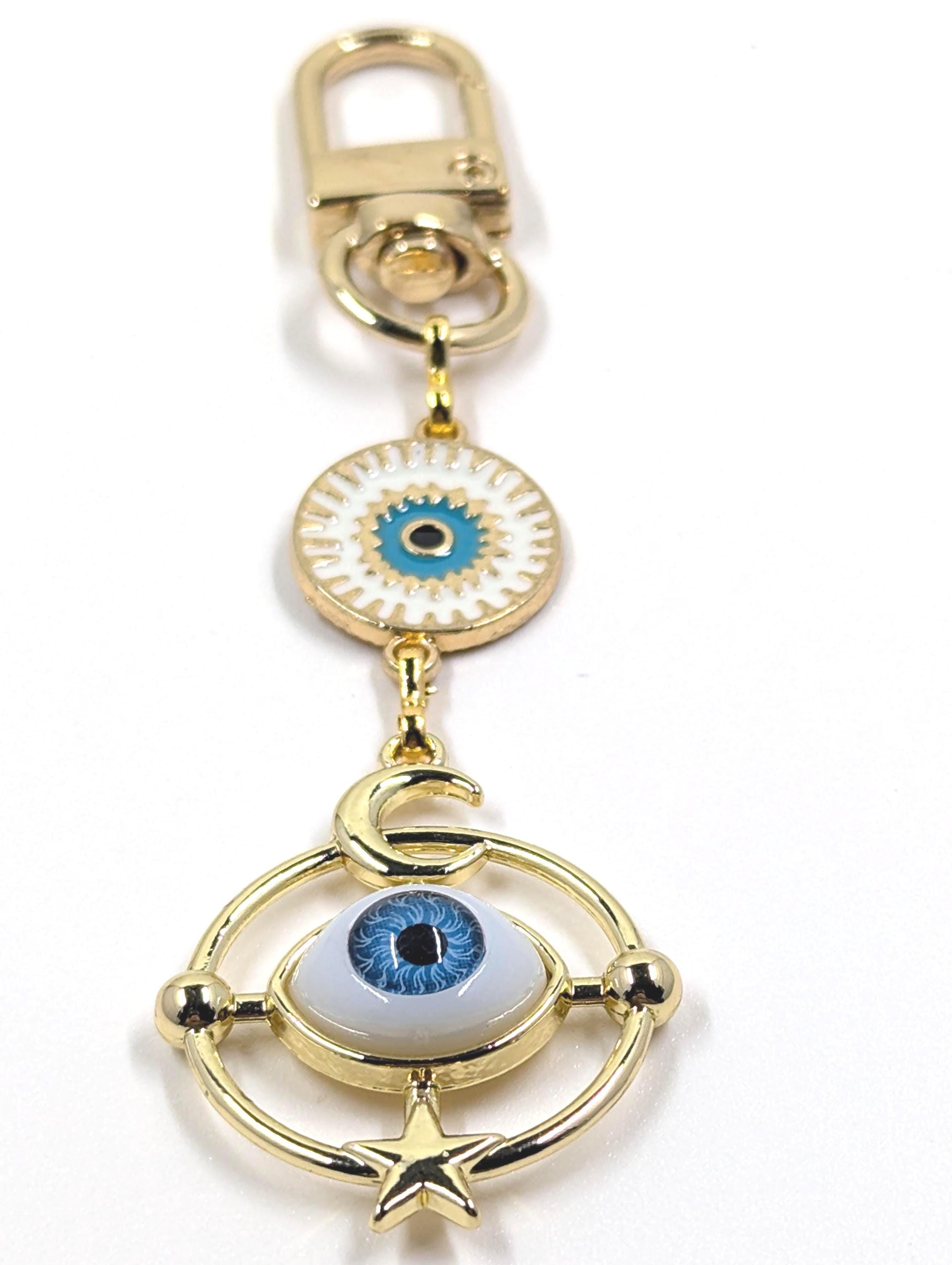 Evil Eye Zipper Pull: Moon & Star Charm, Spiritual Protection