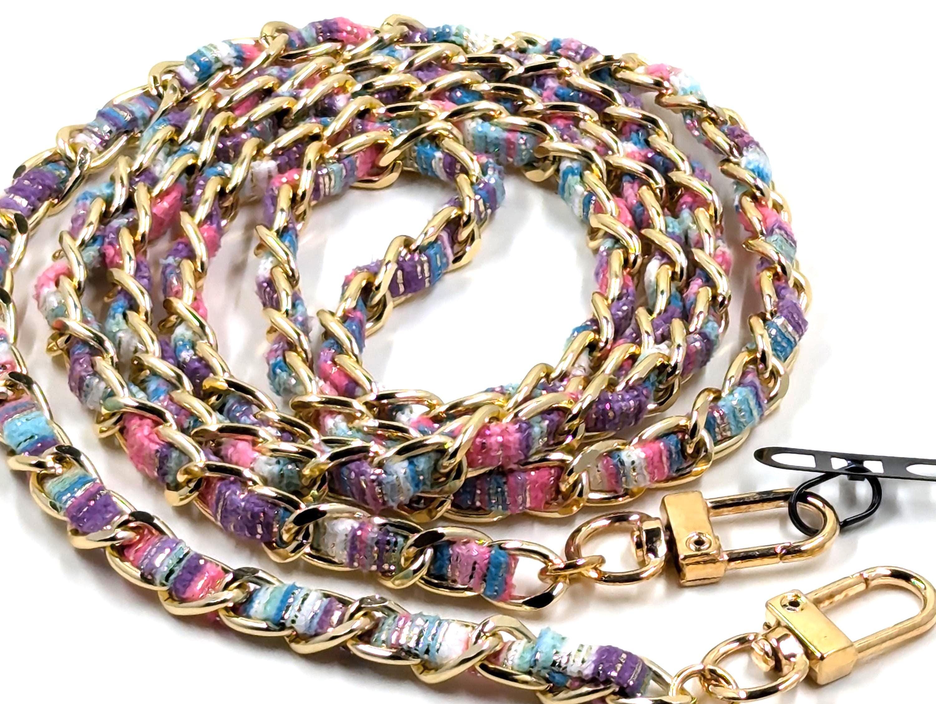 Purse Strap/Phone Holder 50" Gold Chain with Rainbow Weaving