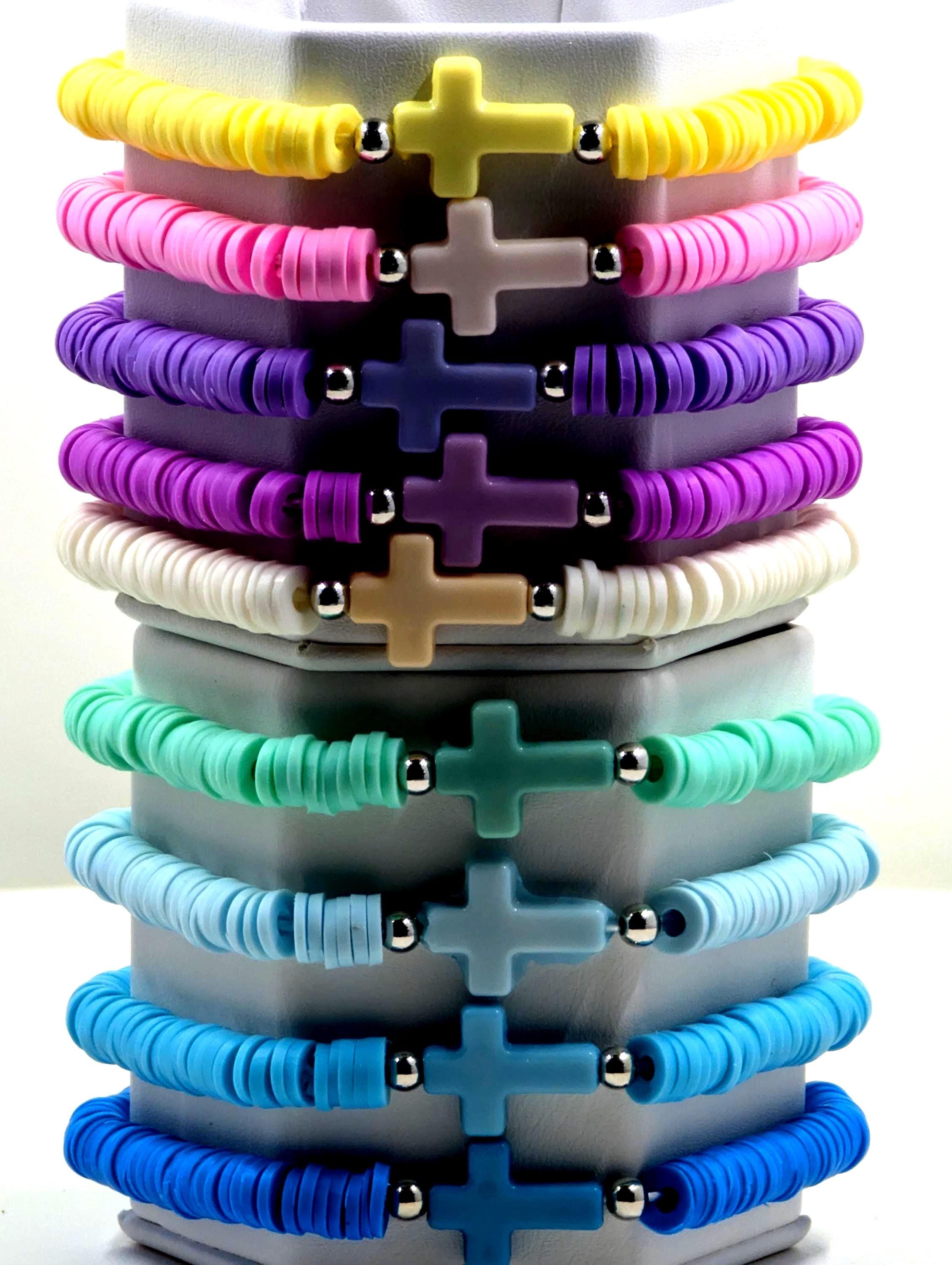 Bracelet Cross Spiritual Stretch Clay Heishi Beads variety