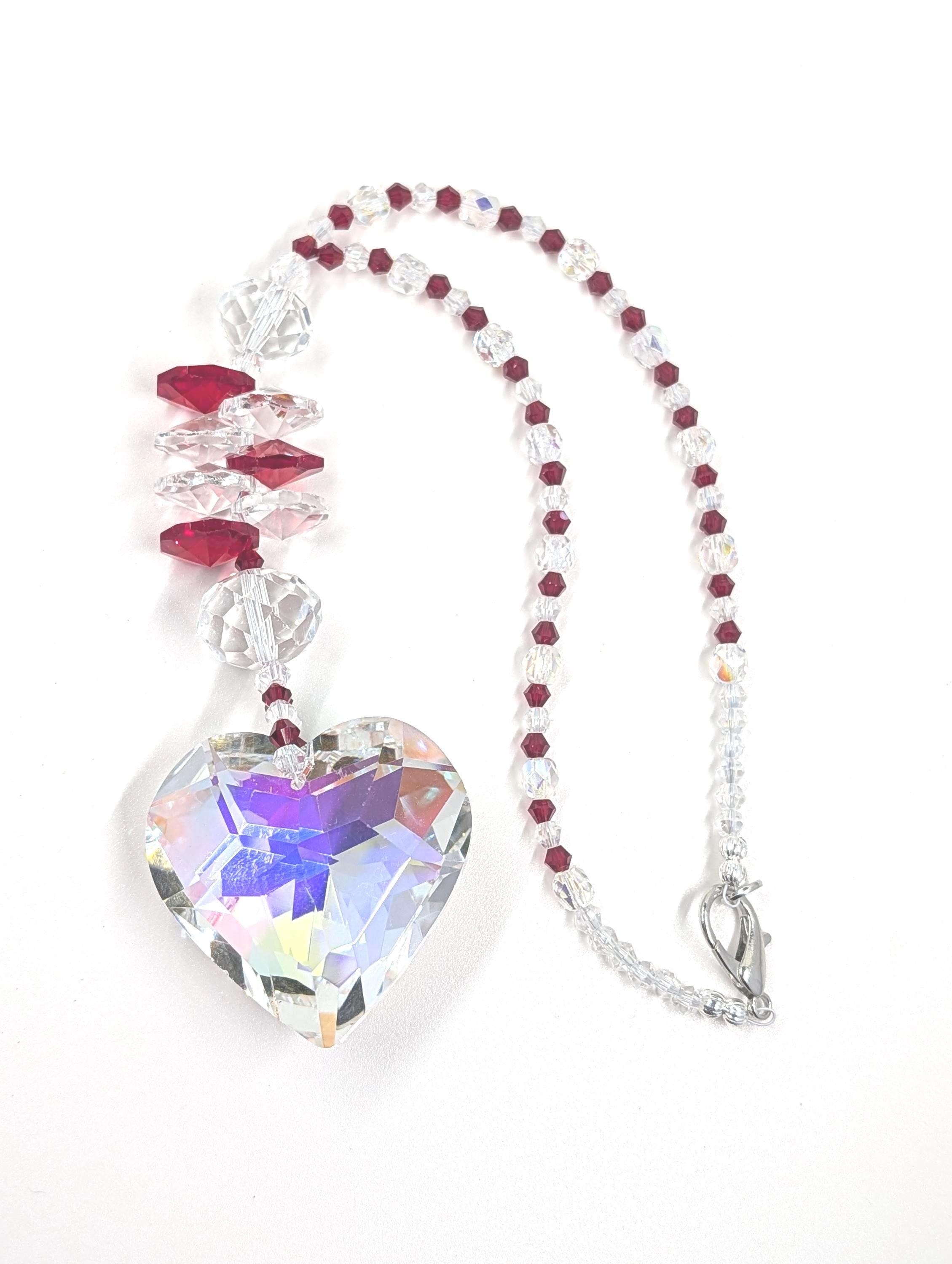 Clear Crystal 1"Heart Car Charm with Ruby Red and Clear Crystals