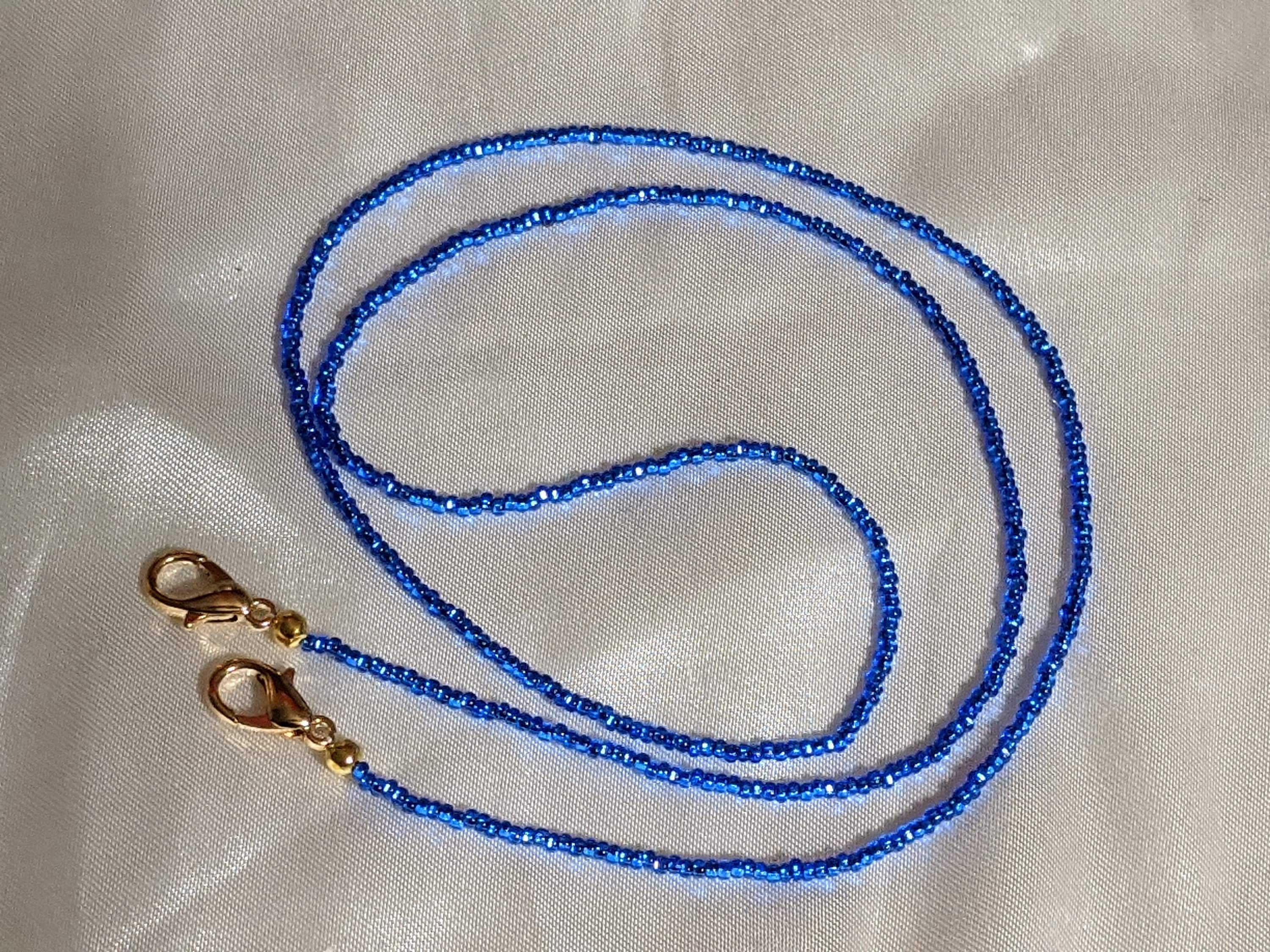Blue Preciosa Czech Glass Beaded Face Mask Lanyard - 26"