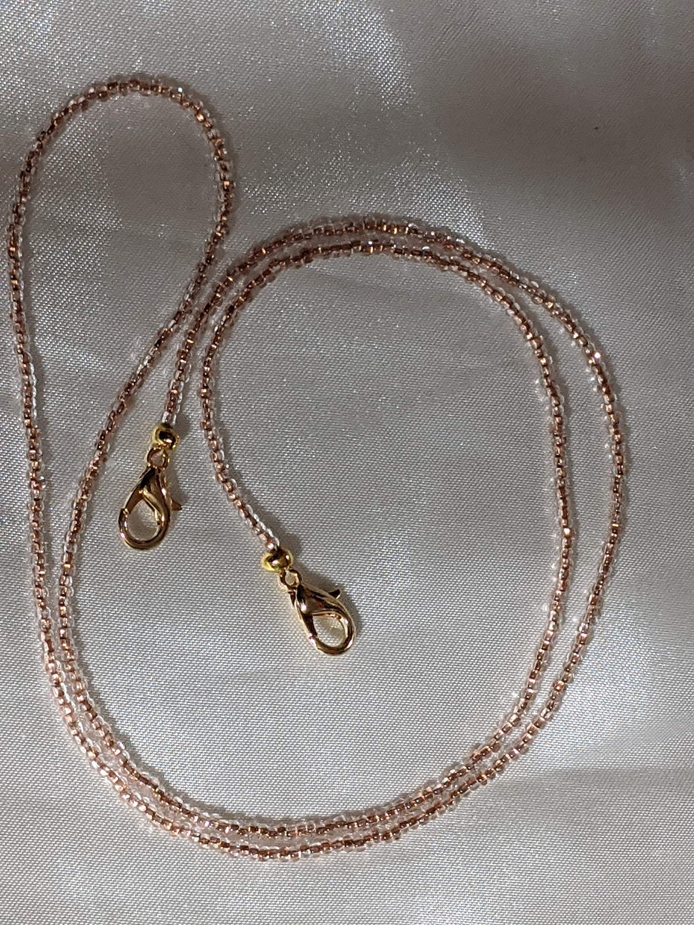 Czech Glass Seed Bead Eyeglass Chain: Copper Silver Lined Lanyard