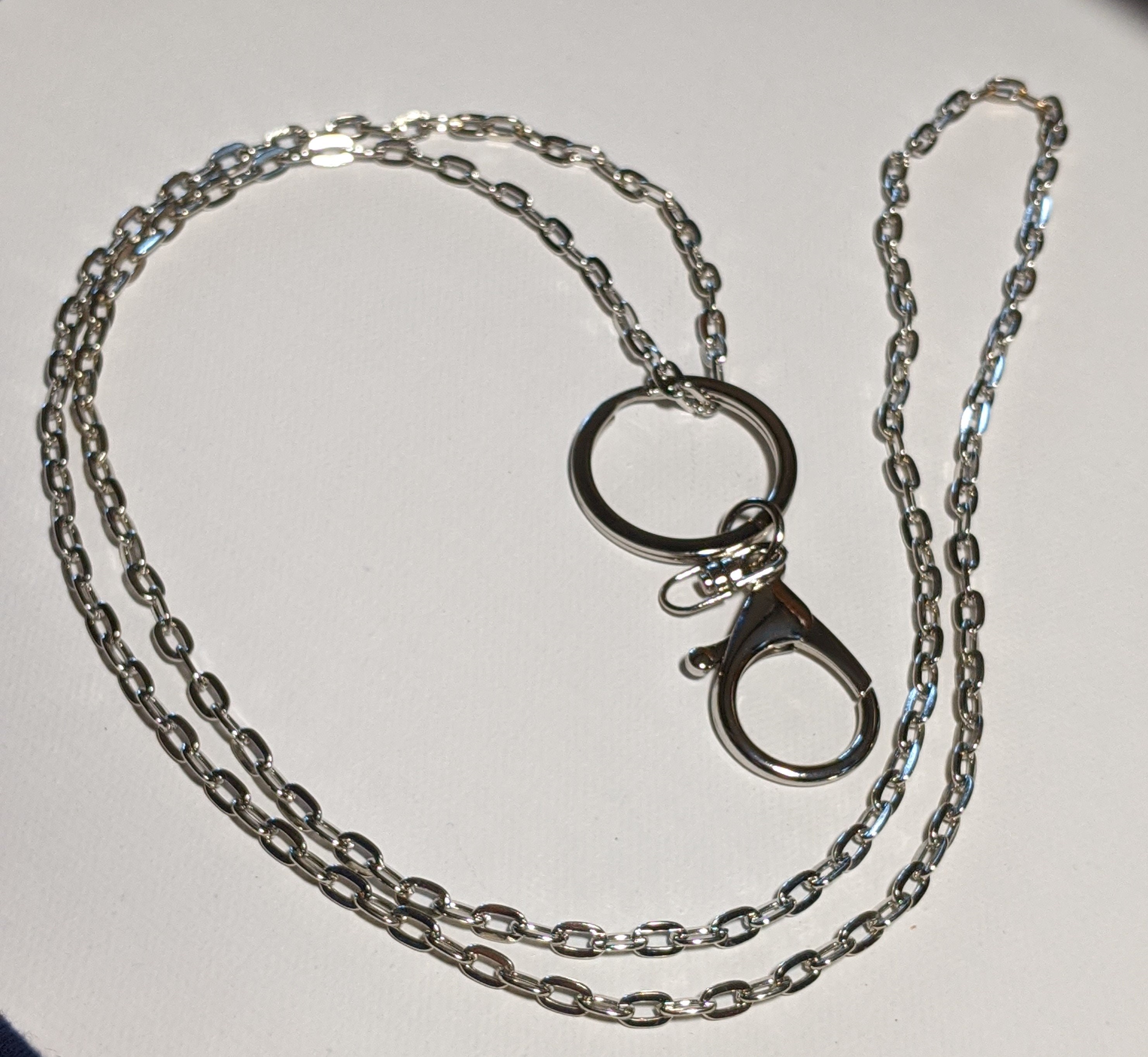 Handmade Silver Color Chain Lanyard: Lightweight Badge Holder, 36"