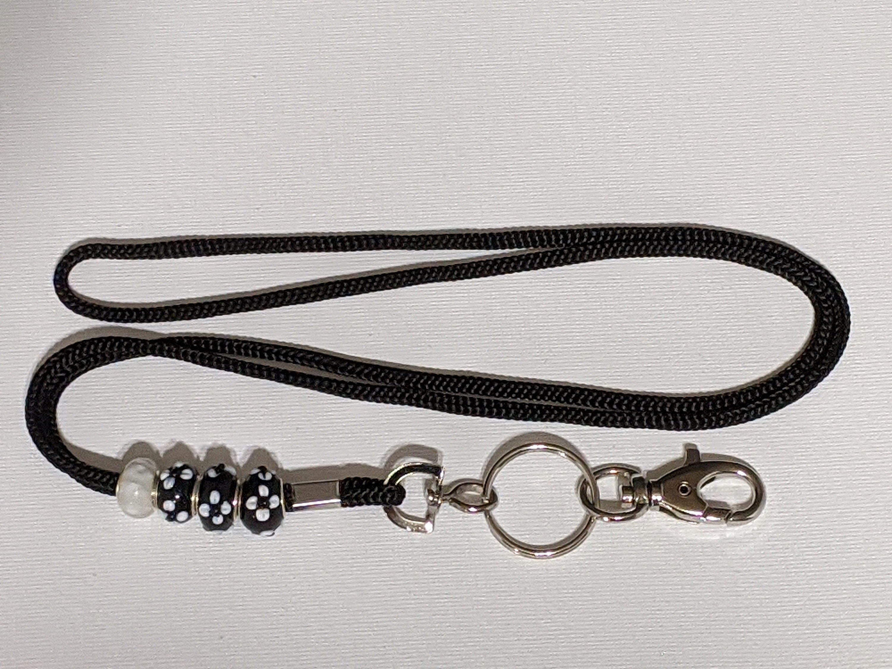 Black Polyester Lanyard with Murano Glass Beads