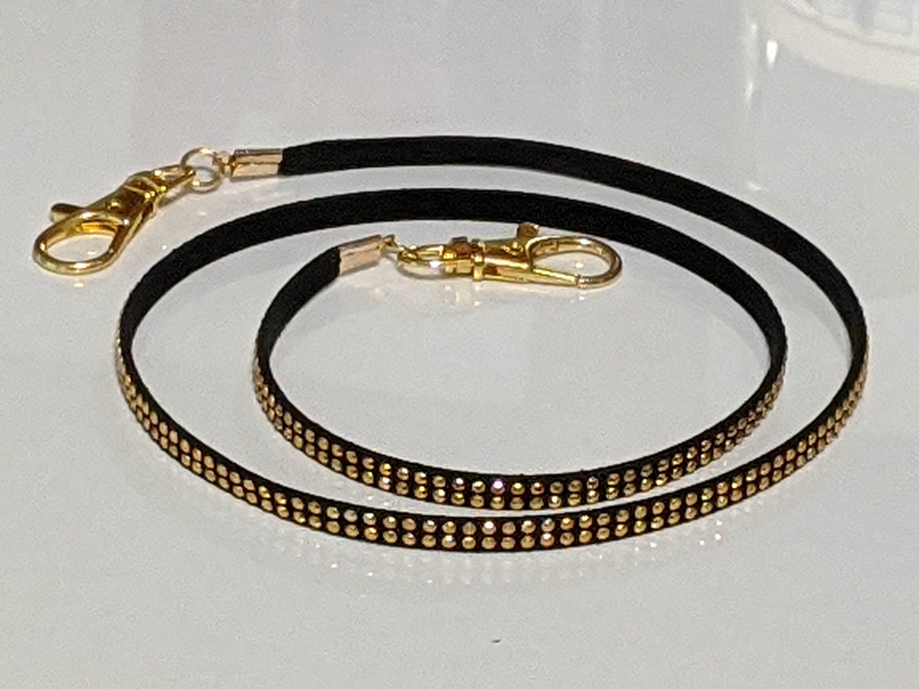 Black Suede Glasses Chain: Gold Studs, Lightweight Unisex Jewelry