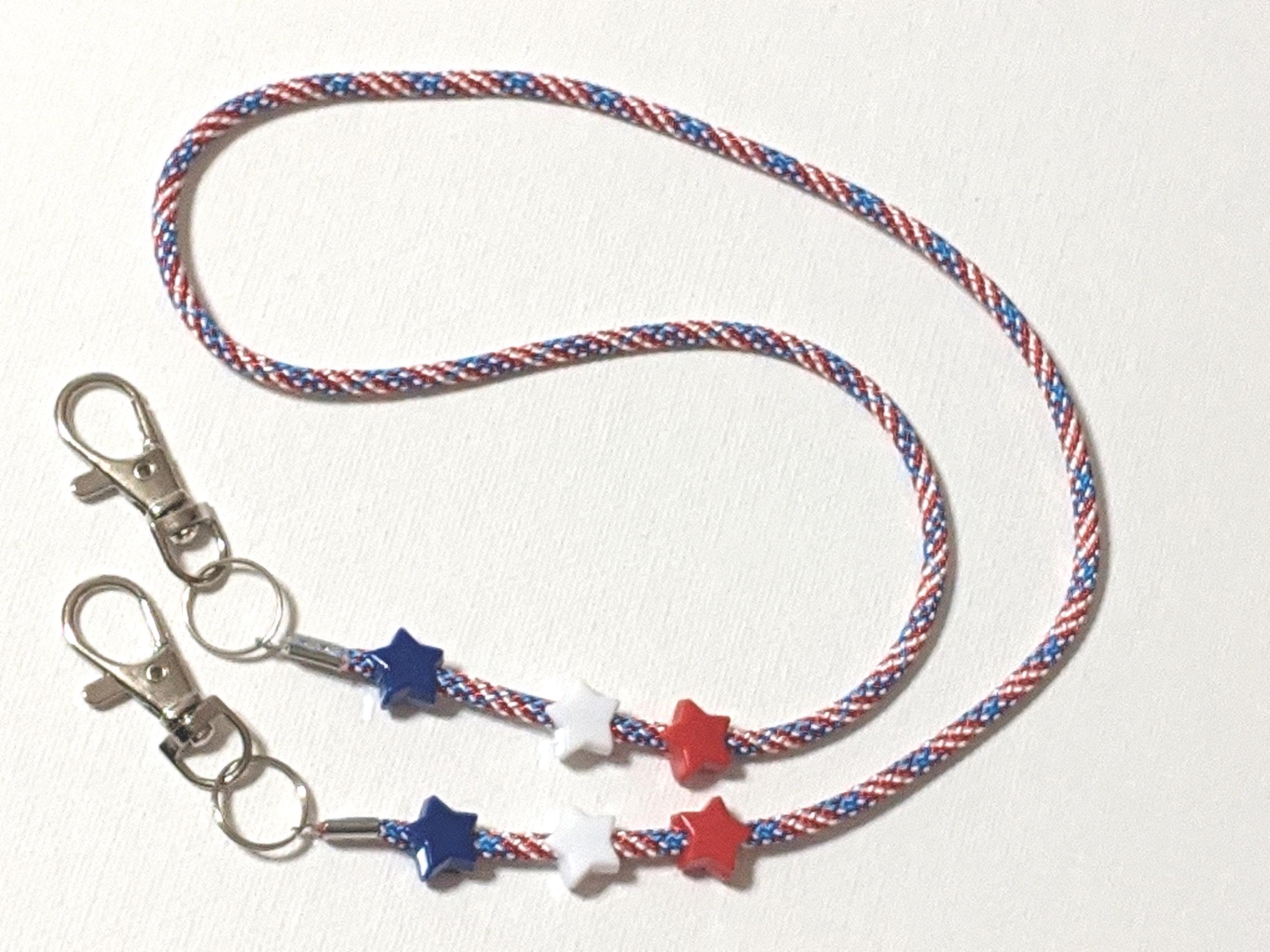 Patriotic Paracord Mask Holder Chain: Red White Blue Stars, 30"