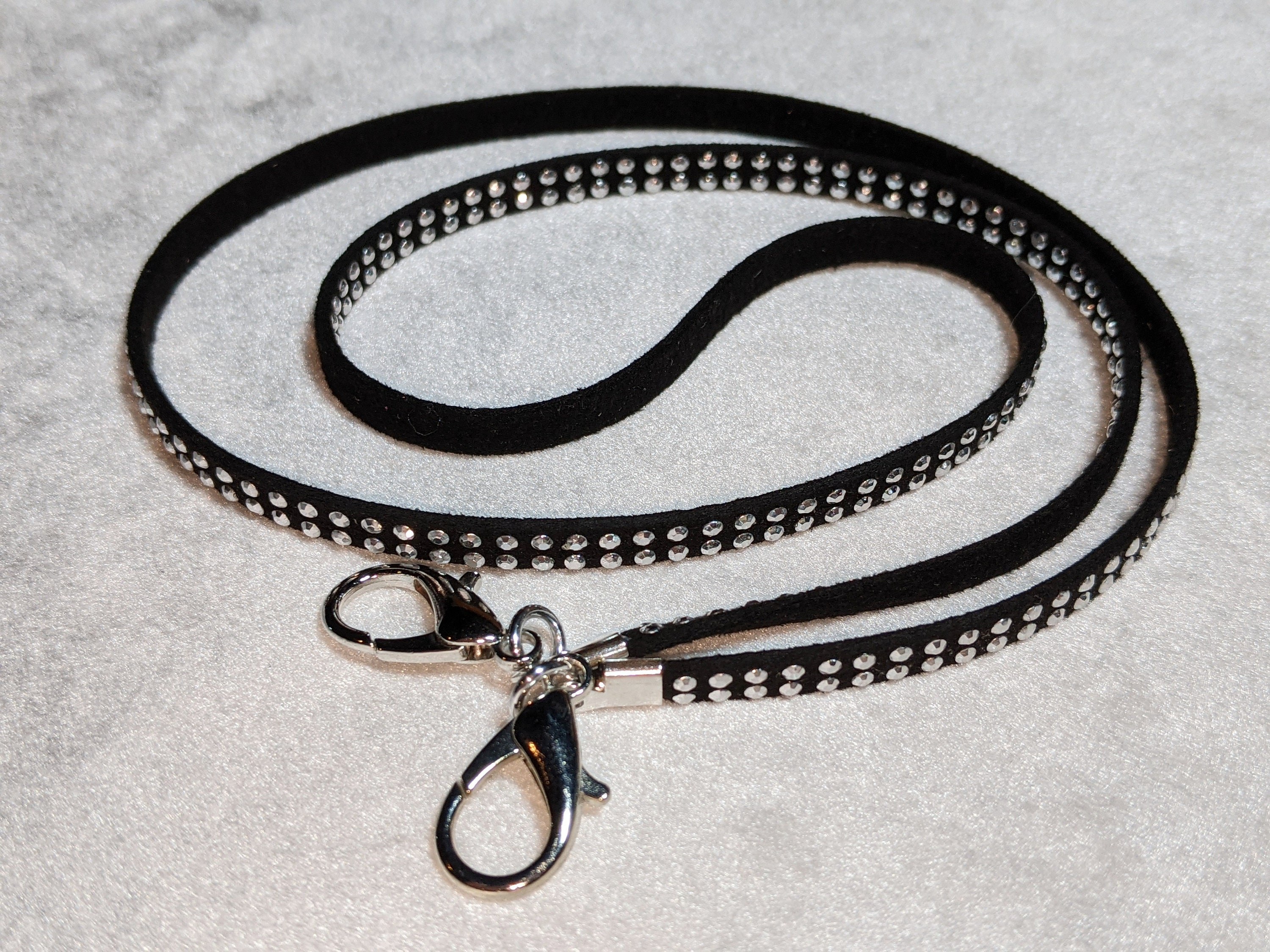 Face Mask Chain Black Suede with Silver Studs 1 Gift Lanyard Necklace Gift Accessory Mask Chain Teen Adult USA