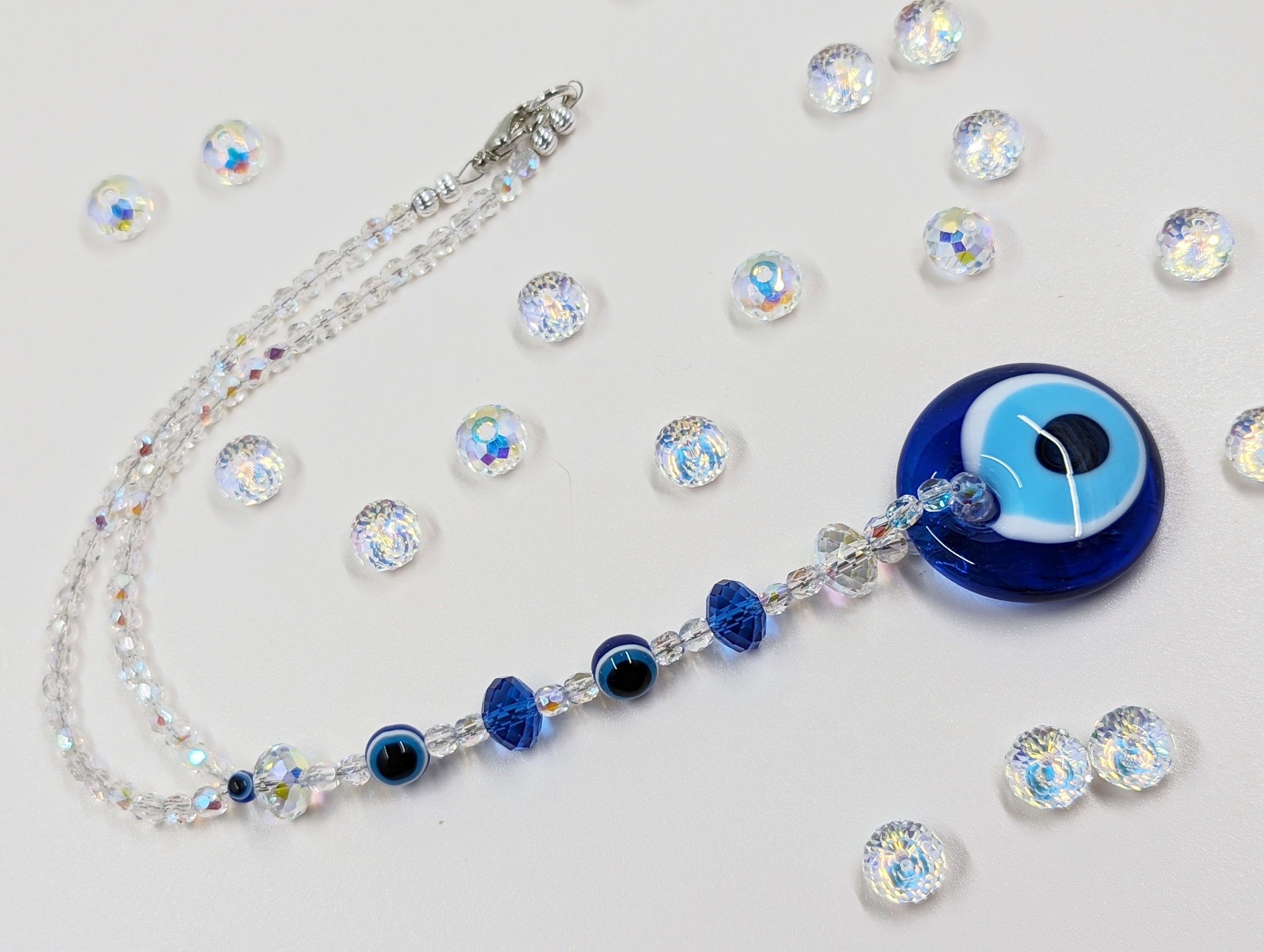 Evil Eye Car Charm: Crystal Amulet Rear View Mirror Suncatcher